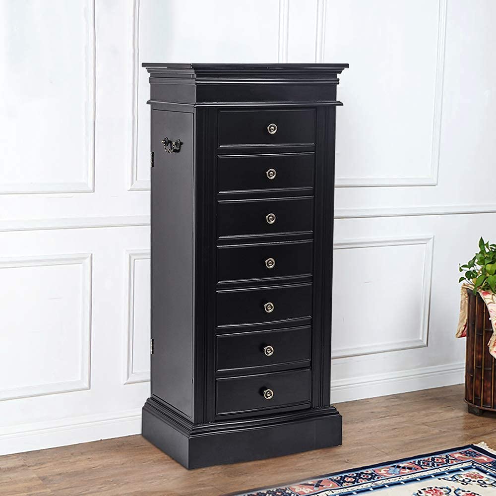 Premium Wooden Jewelry Armoire with 8 Drawers & Full-Length Mirror - Free Standing Jewelry Storage Cabinet Organizer for Necklaces, Bracelets, Earrings, Watches & Cosmetics - Perfect for Bedroom, Closet or Dressing Room Organization