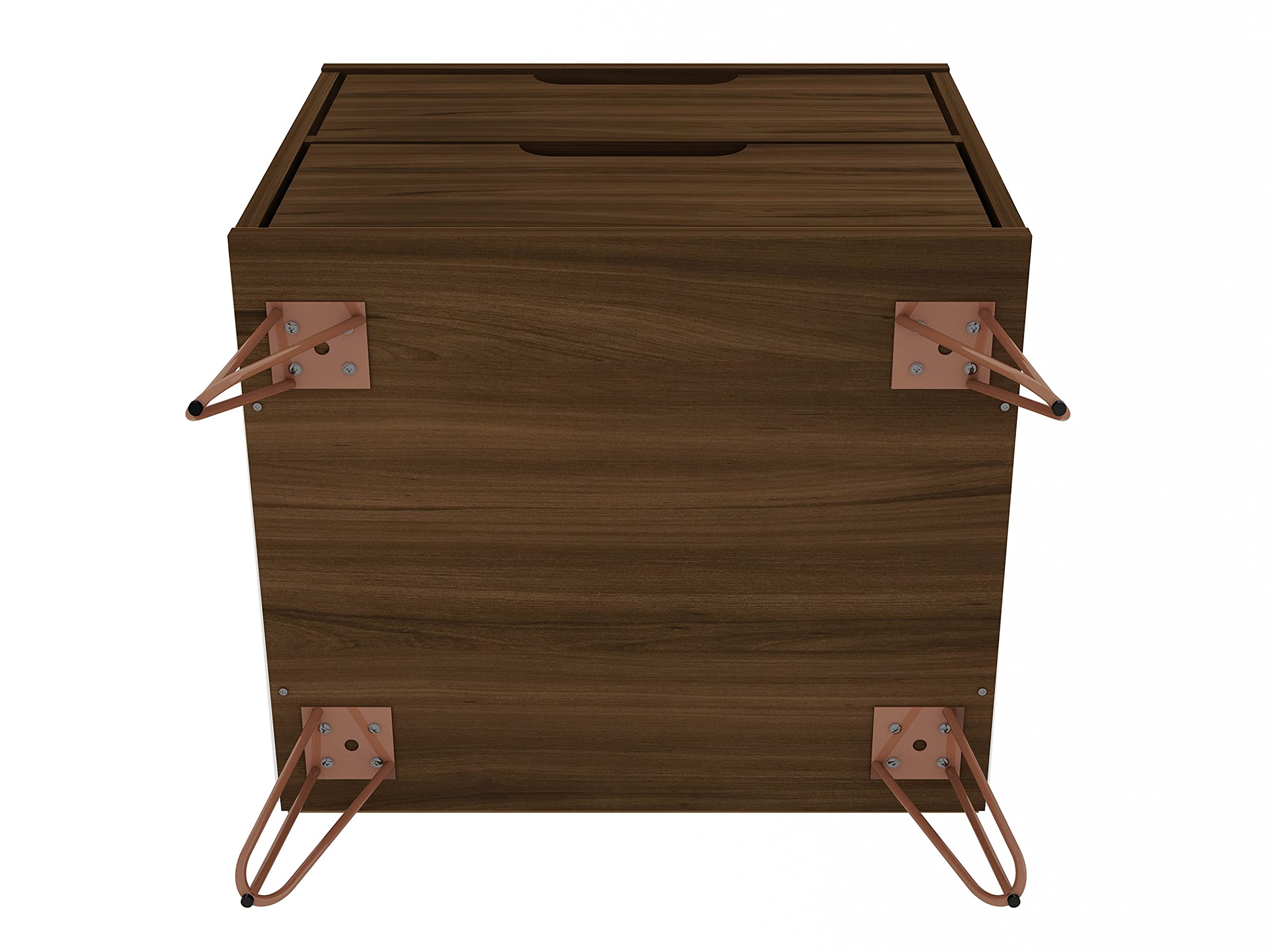 Mid Century Modern Nightstands Set of 2 - Manhattan Comfort Rockefeller Bedside Tables with Drawers, Minimalist Display & Storage Organizer - Brown Wood Bedroom Furniture for Master Bedroom, Guest Room or Living Room