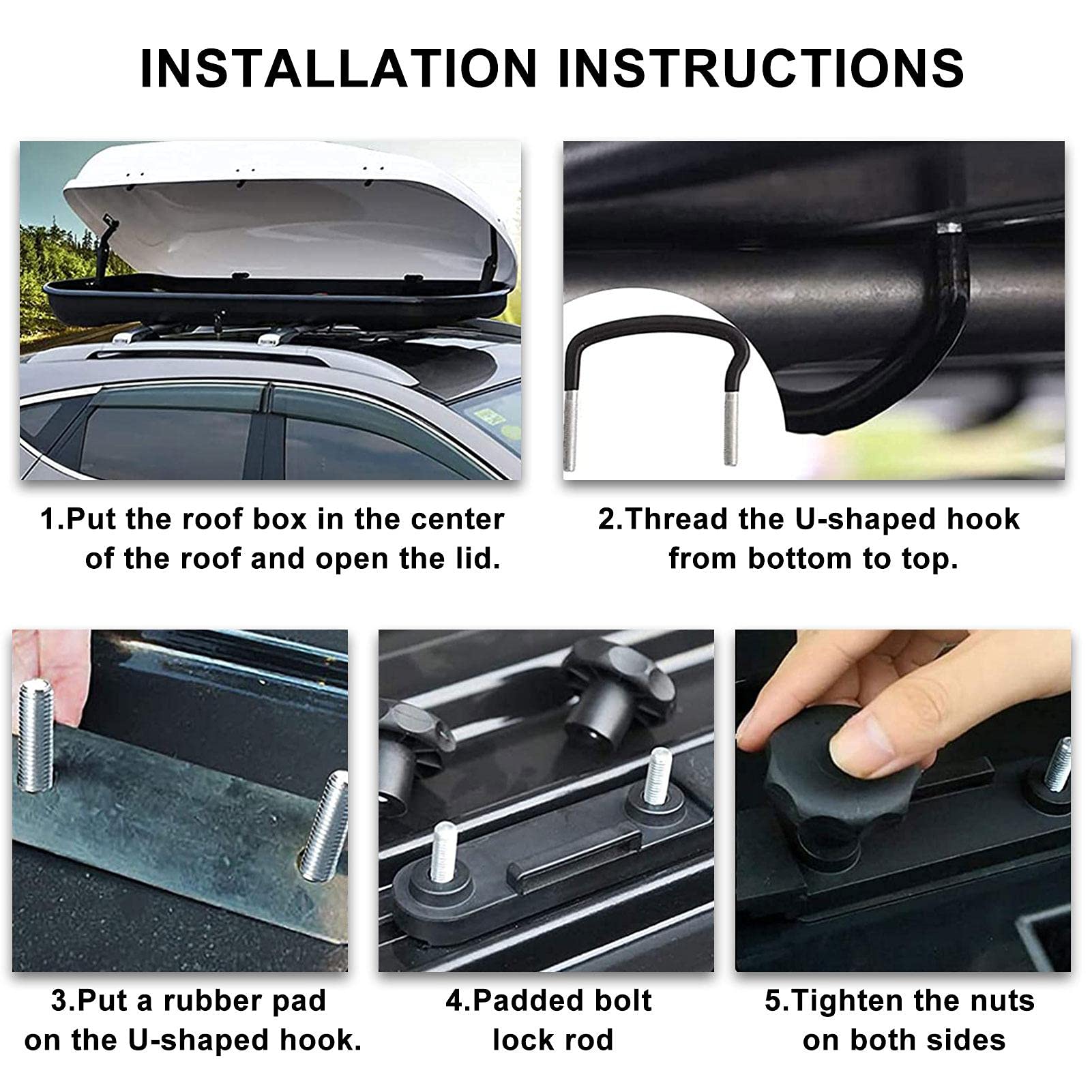 Stainless Steel Roof Box U-Bolt Clamps Mounting Kit - 4 Heavy Duty U-Bolts with 8 Lock Nuts for Secure Cargo Carrier Installation | Perfect for SUV, Van & Travel Accessories