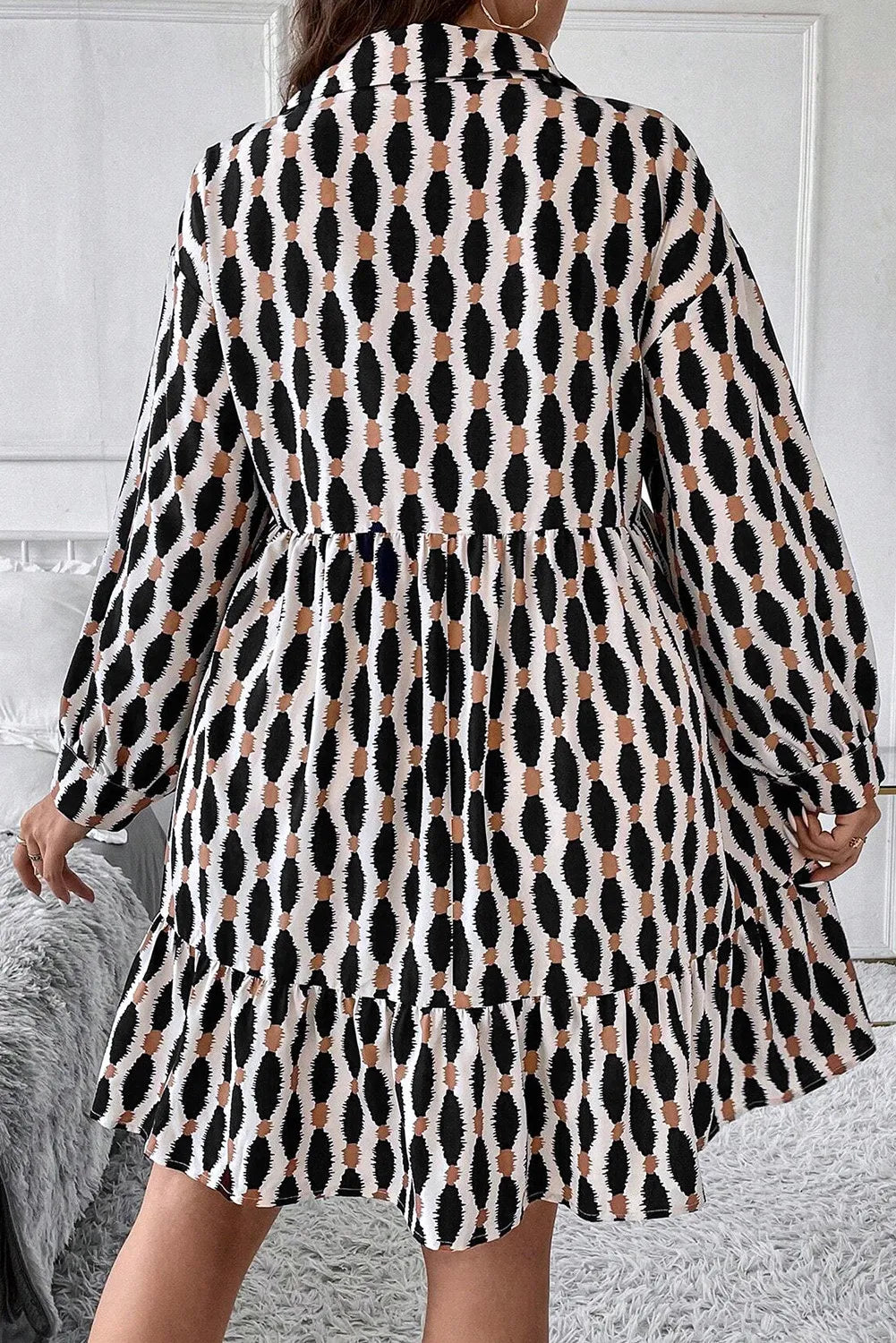 Stylish Plus Size Printed Johnny Collar Long Sleeve Resort Dress for Women - Perfect for Beach Vacations, Summer Getaways & Casual Outings