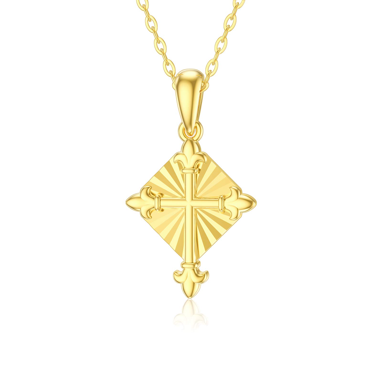 14K Yellow Gold Classic Crucifix Cross Pendant Necklace for Women - Religious Jewelry Gift for Mom, Wife, Girlfriend - 16+2 Inch Chain - Perfect for Birthdays, Anniversaries & Special Occasions