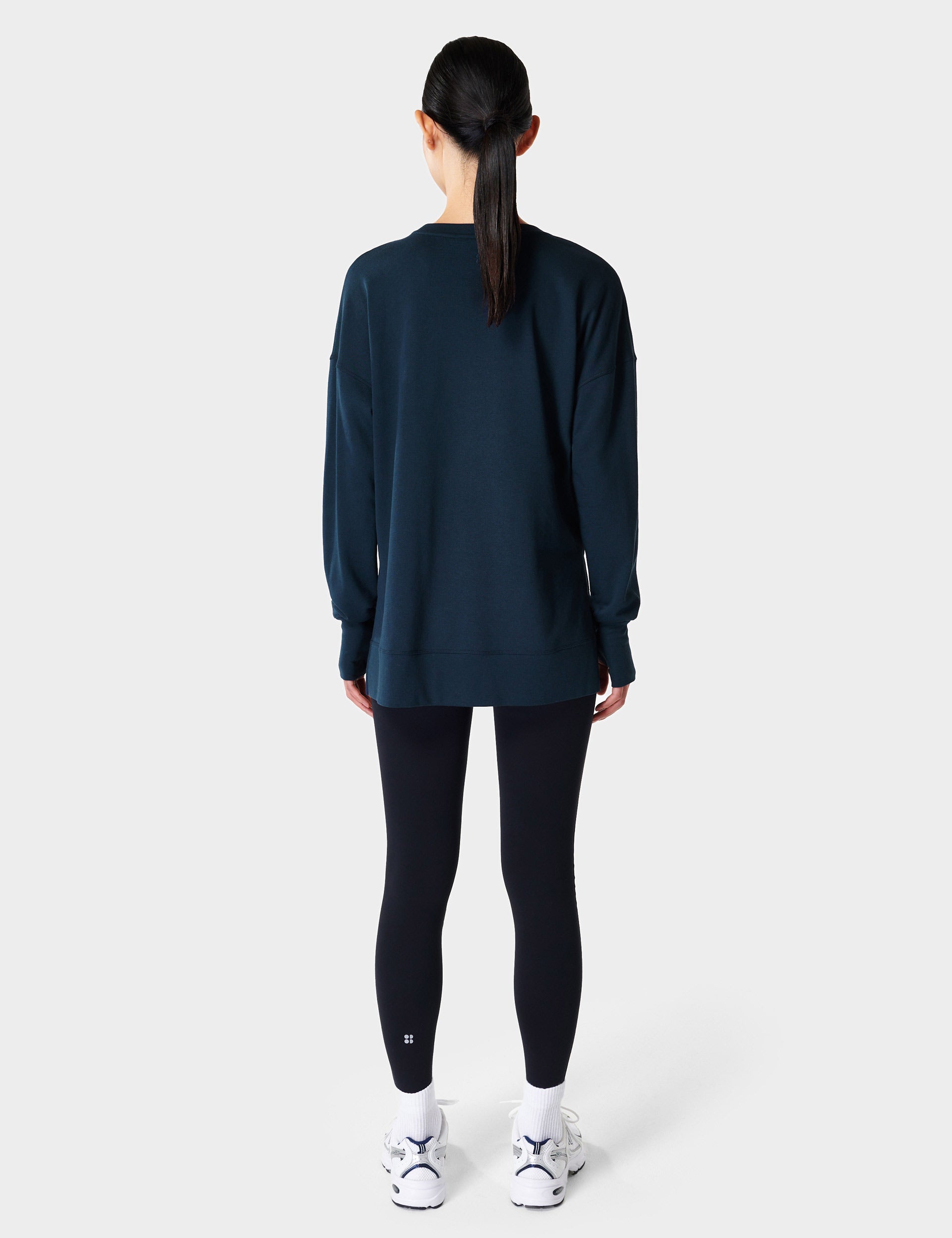 After School Longline Sweatshirt for Women - Navy Blue Oversized Pullover | Comfortable Loungewear for Relaxing at Home, Casual Outings & College Campus Wear
