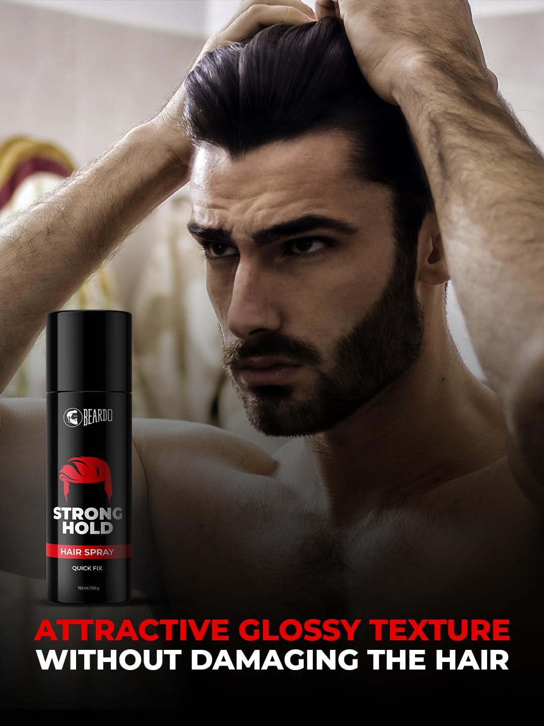 Beardo Strong Hold Hair Spray for Men - 192ml | Long Lasting Hair Styling & Setting Spray with Natural Shine | Perfect for Daily Use, Special Occasions & Professional Styling