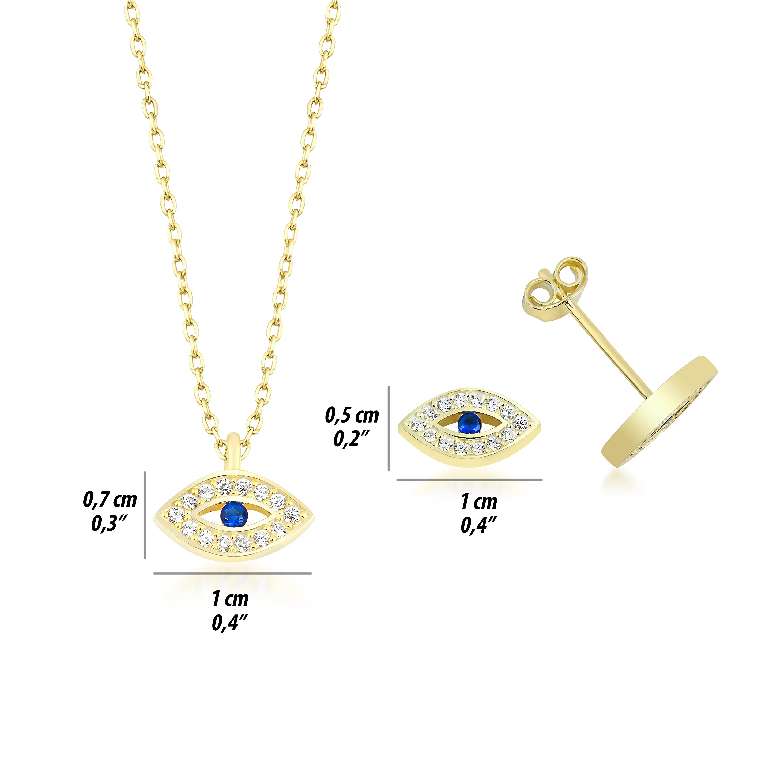LYKIA 18K Gold Plated 925 Sterling Silver Jewelry Set with Zirconia - Handmade in Istanbul | Protection Pendant, Earrings, Bracelet & Choker Necklace for Women | Elegant Gift Box Included | Perfect for Weddings, Parties & Special Occasions
