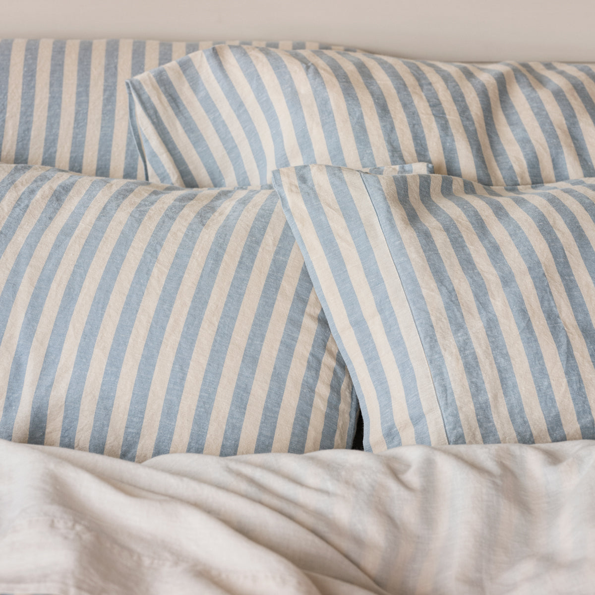 Coastal Blue Pembroke Stripe Linen Blend Pillowcase Set of 2 - Soft Breathable Pillow Covers for Bedroom, Living Room & Guest Room Decor