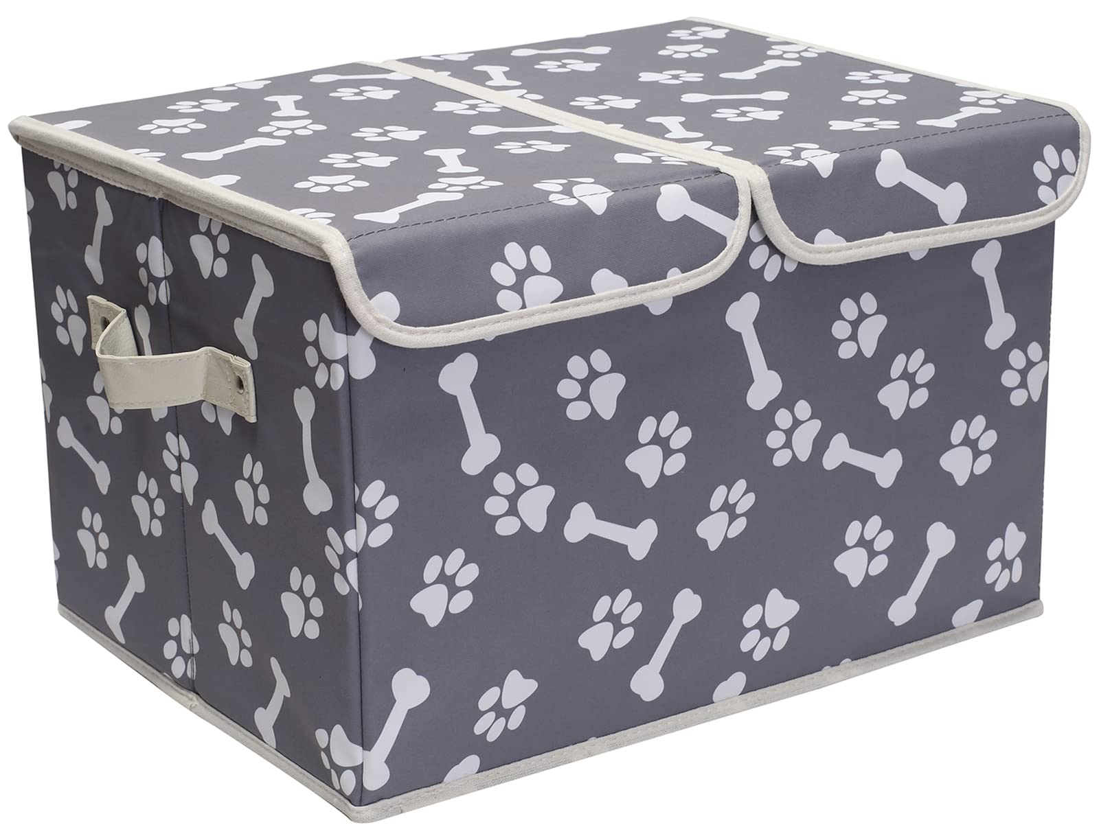 Large Pet Toy Storage Box with Lid - Collapsible Organizer Basket for Dog & Cat Toys - Perfect for Living Room, Playroom, Closet & Home Organization - Bone Paw Design - Great for Pet Owners & Kids' Toy Storage
