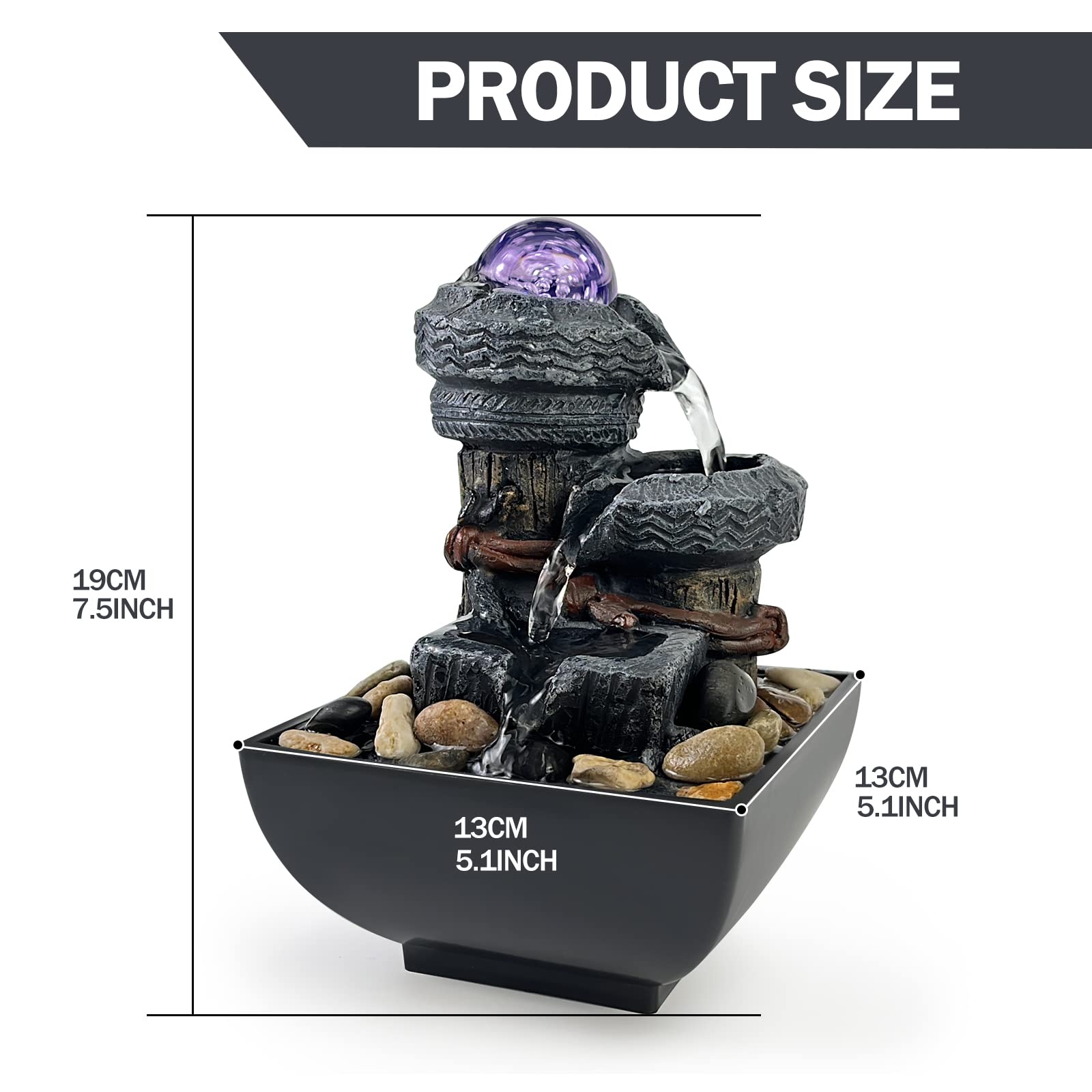 LED Tabletop Waterfall Fountain with Natural River Stones - Indoor Zen Meditation Desktop Fountain for Home & Office Decor | Relaxing Water Feature for Stress Relief & Meditation Spaces