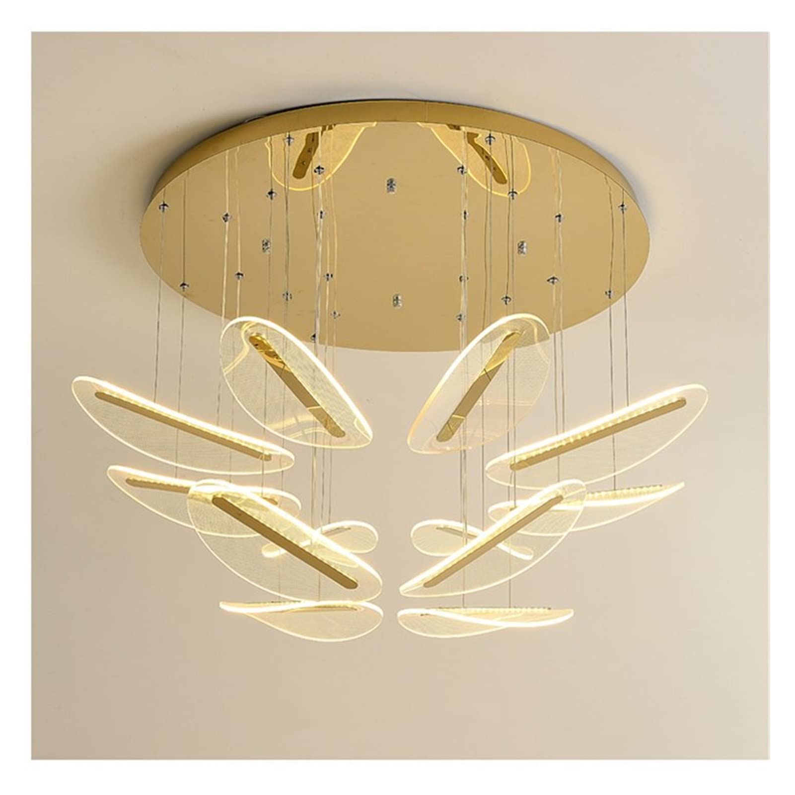 Modern LED Chandelier Lamp - Golden Multi-Head Acrylic Lampshade for Living Room, Dining Room, Bedroom & Hallway Lighting | Energy-Efficient Contemporary Ceiling Light for Duplex & Villa Decor