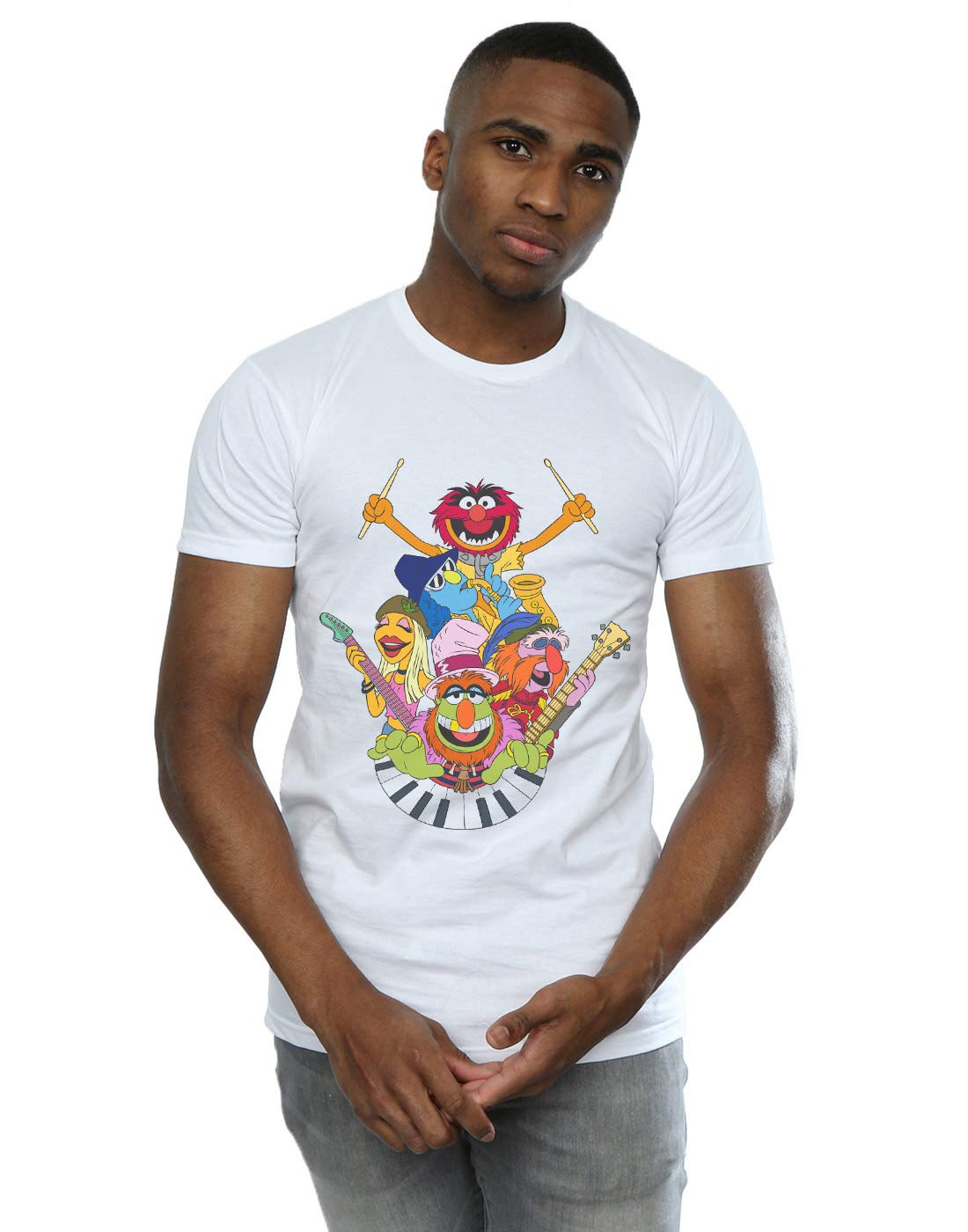Disney The Muppets Dr Teeth and The Electric Mayhem Graphic T-Shirt for Men - White Cotton Tee - Small Size - Perfect for Concerts, Disney Fans & Casual Wear
