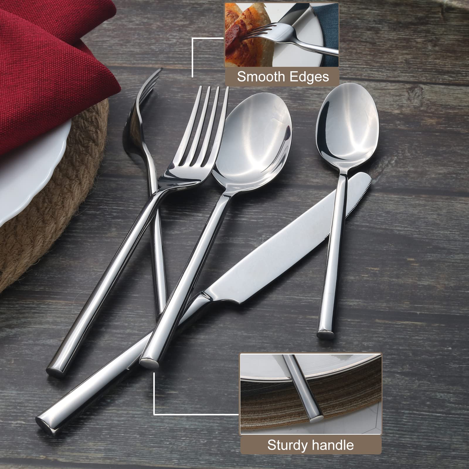 Premium 65-Piece Alata Potter Forged Silverware Set - Service for 12 - Stainless Steel Flatware Set with Modern Satin Finish - Perfect for Home Dining, Kitchen Essentials, Dinner Parties & Outdoor Camping