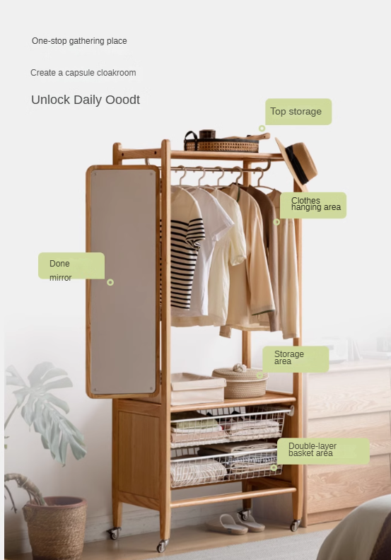 Premium Oak Solid Wood Coat Rack with Integrated Hooks - Perfect for Entryway, Bedroom & Closet Organization