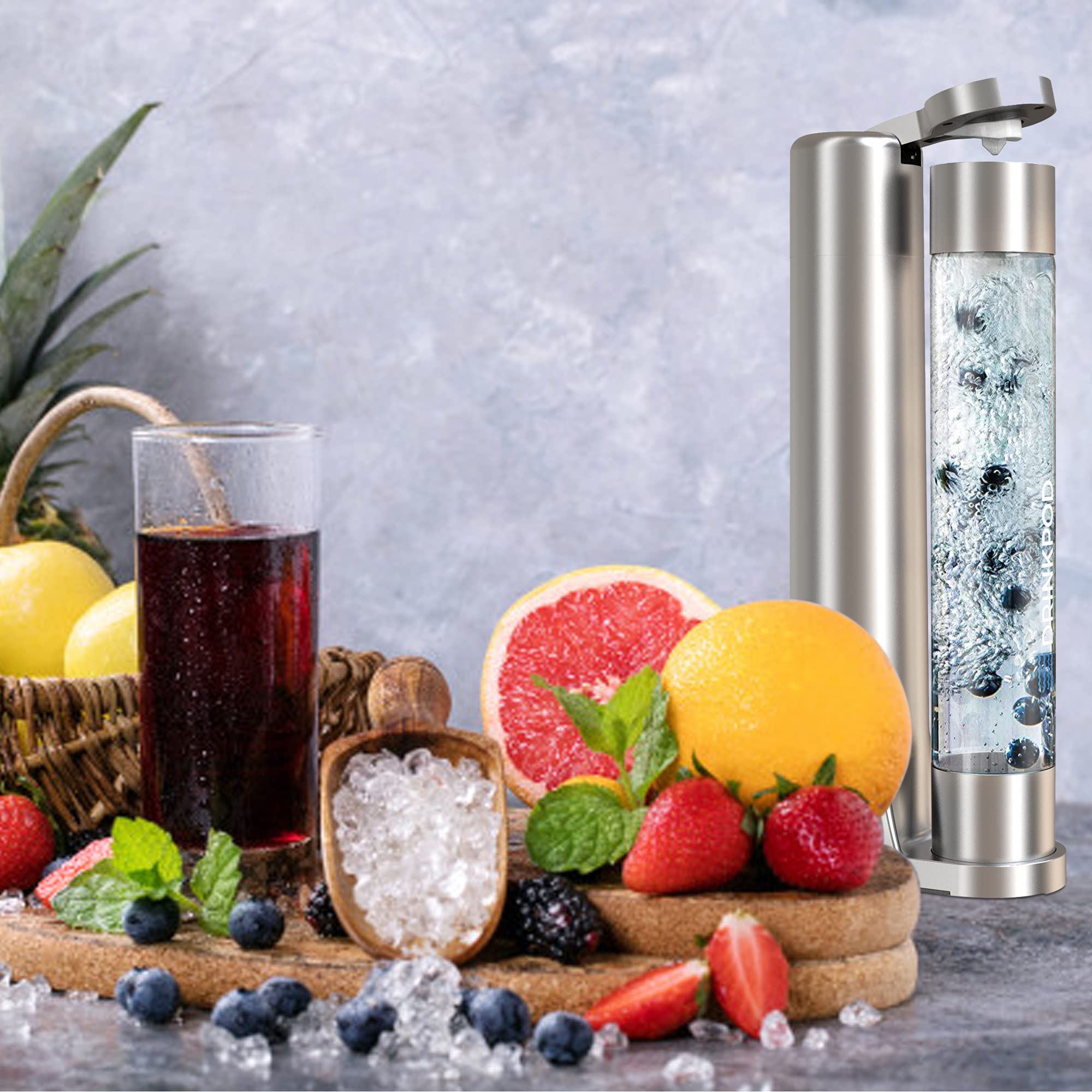 Fizzpod Home Soda Maker Machine - Sparkling Water Carbonator with 3 BPA-Free Bottles & 2 Cleaning Brushes (Silver) | Make Healthy Carbonated Drinks, Flavored Sparkling Water & Soda at Home