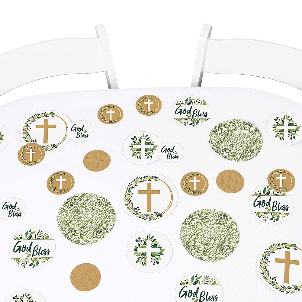 Elegant Cross Religious Confetti - 27 Count Large Circle Party Decorations for Baptism, Wedding & Church Events - Big Dot of Happiness
