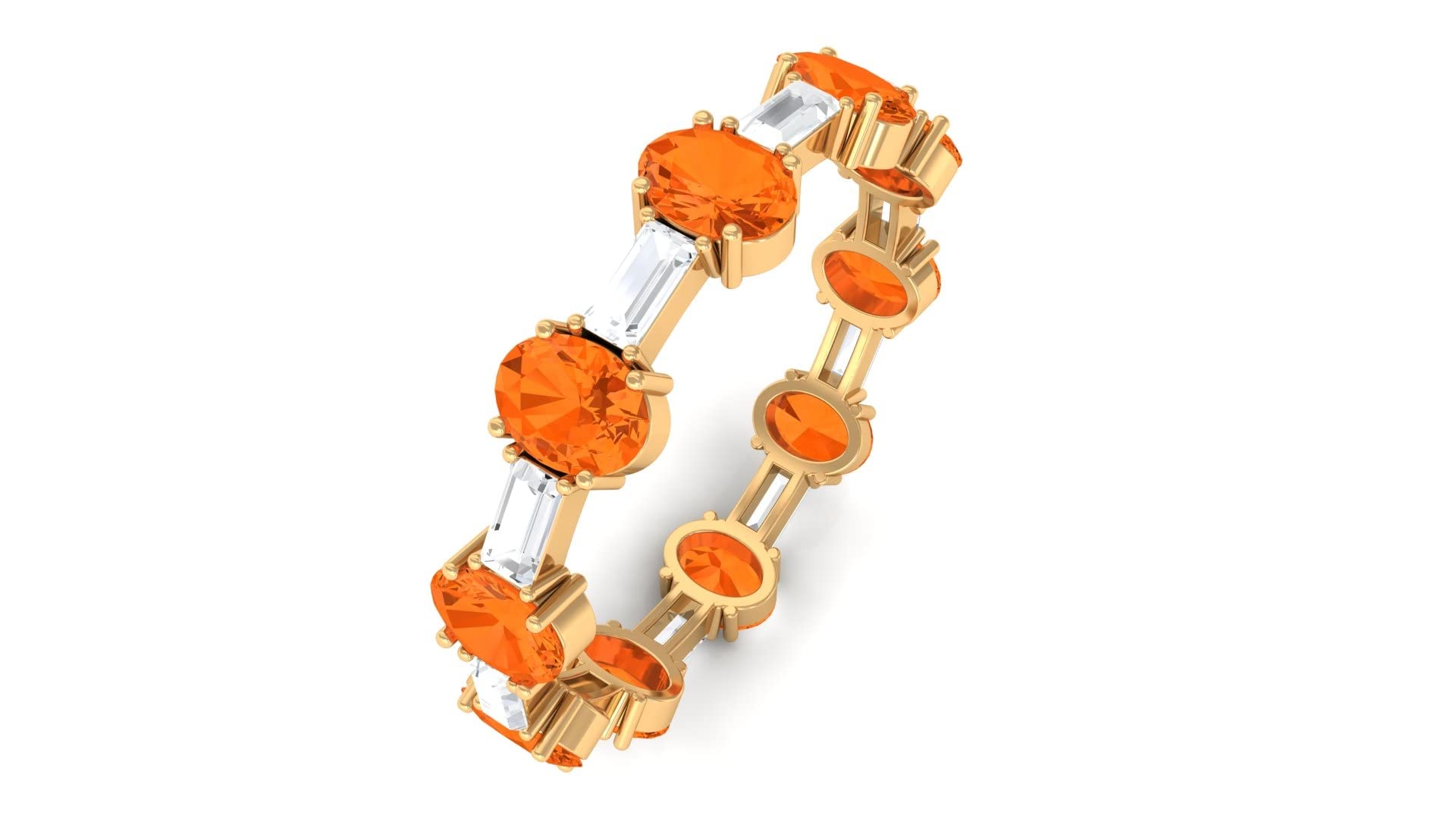 14K Solid Gold Oval Fire Opal & Moissanite Full Eternity Ring | Elegant Stackable Wedding Band | Perfect for Anniversary, Engagement & Everyday Wear