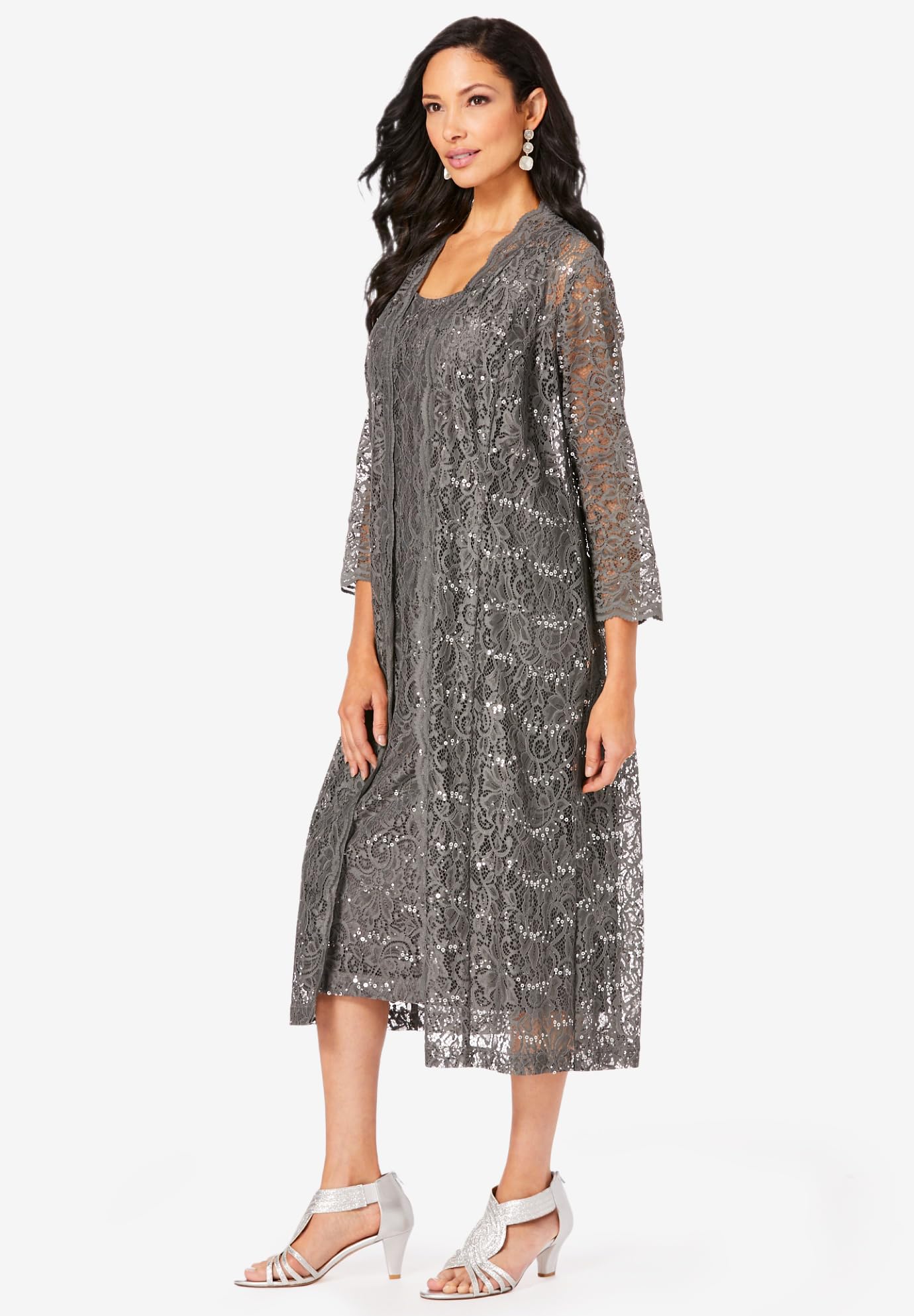 Romantic Women's Plus Size Sequin Lace Jacket Dress for Evening Parties, Weddings & Special Occasions | Elegant Formal Wear with Sparkle Details