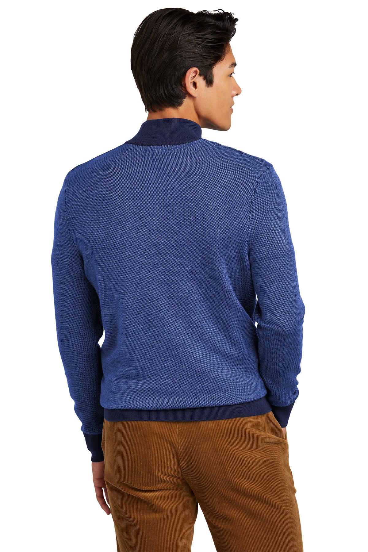Brooks Brothers Washable Merino Wool Birdseye 1/4 Zip Sweater for Men - Navy & Compass Blue | Office Wear, Business Casual & Winter Layering
