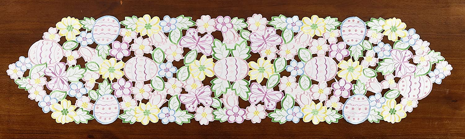 Easter Spring Floral Table Runner - Embroidered Cutwork Eggs & Butterflies Design - 13x83 Inch Holiday Dining Decor for Kitchen, Home, Party (Perfect for Easter, Spring Celebrations & Festive Gatherings)