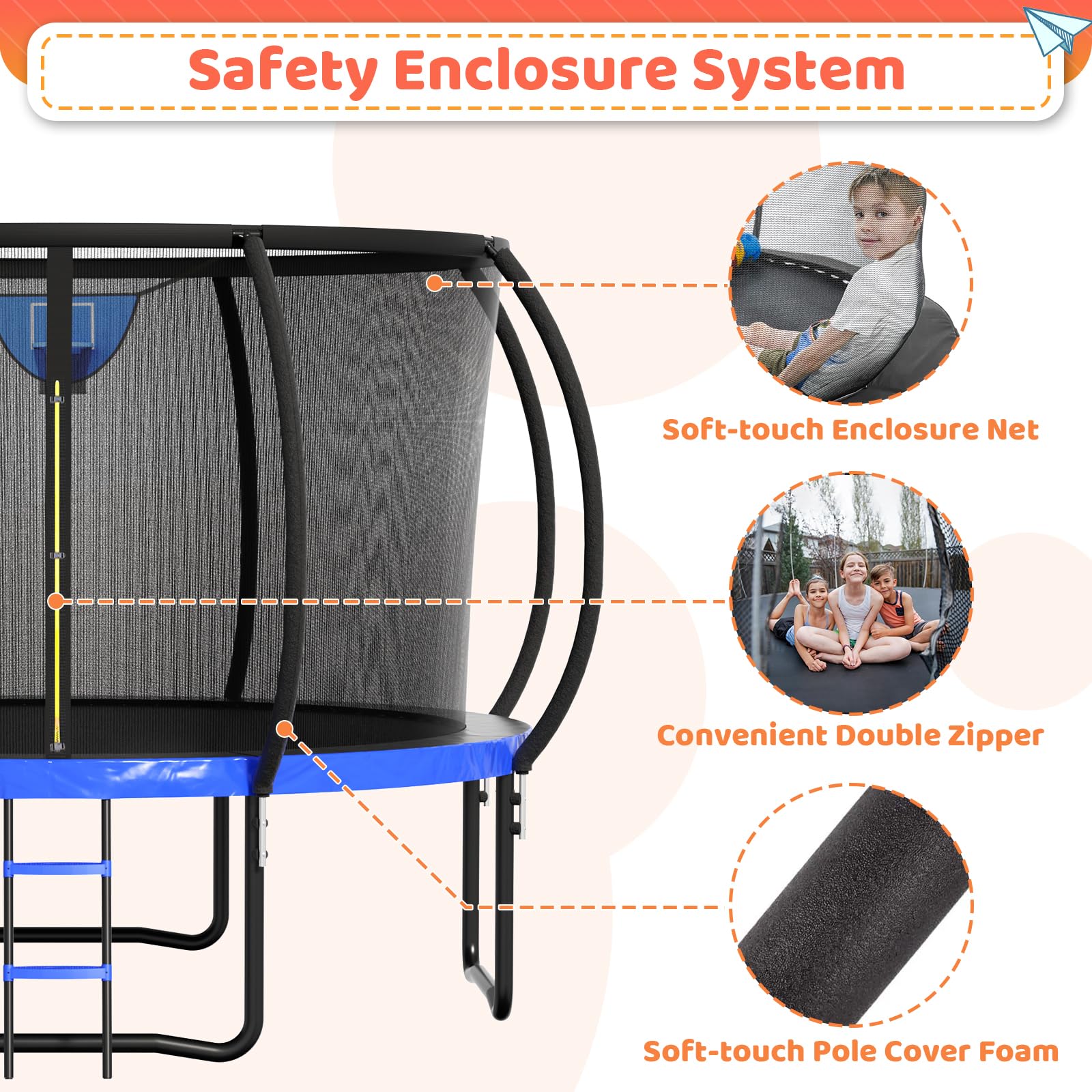 8FT 10FT 12FT 14FT 16FT Outdoor Trampoline for Kids & Adults - Pumpkin Shape with Safety Net, Ladder & Coated Metal Frame - ASTM Approved Large Backyard Trampoline for Family Fun, Birthday Parties & Outdoor Exercise
