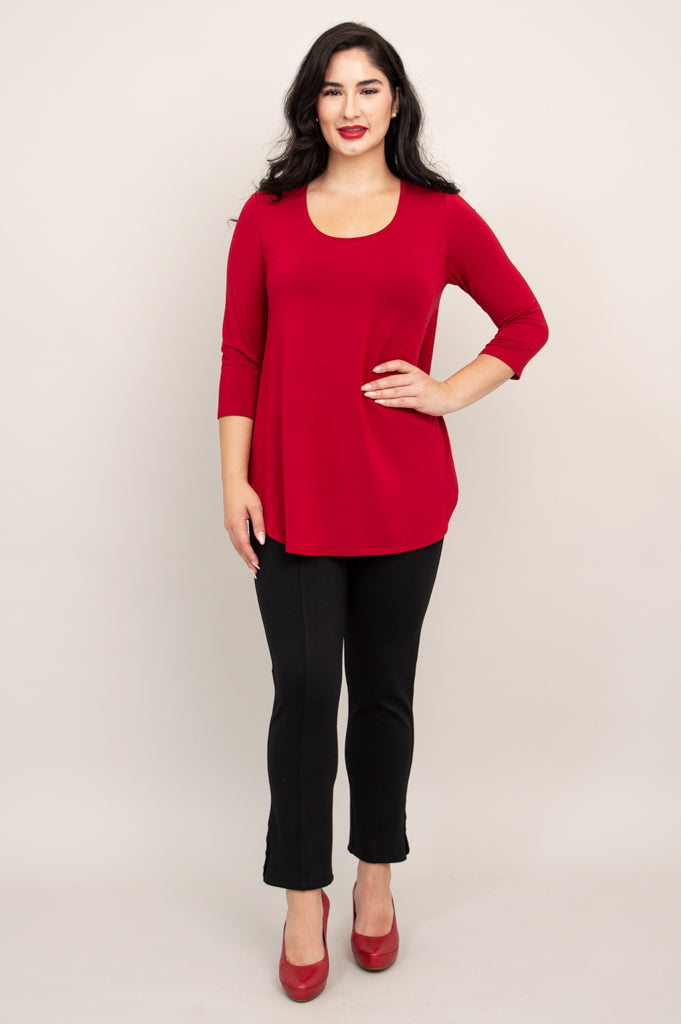 Jazz 3/4 Sleeve Women's Tops - Soft Bamboo Fabric Lipstick Red Blouse for Casual Wear & Office Outfits