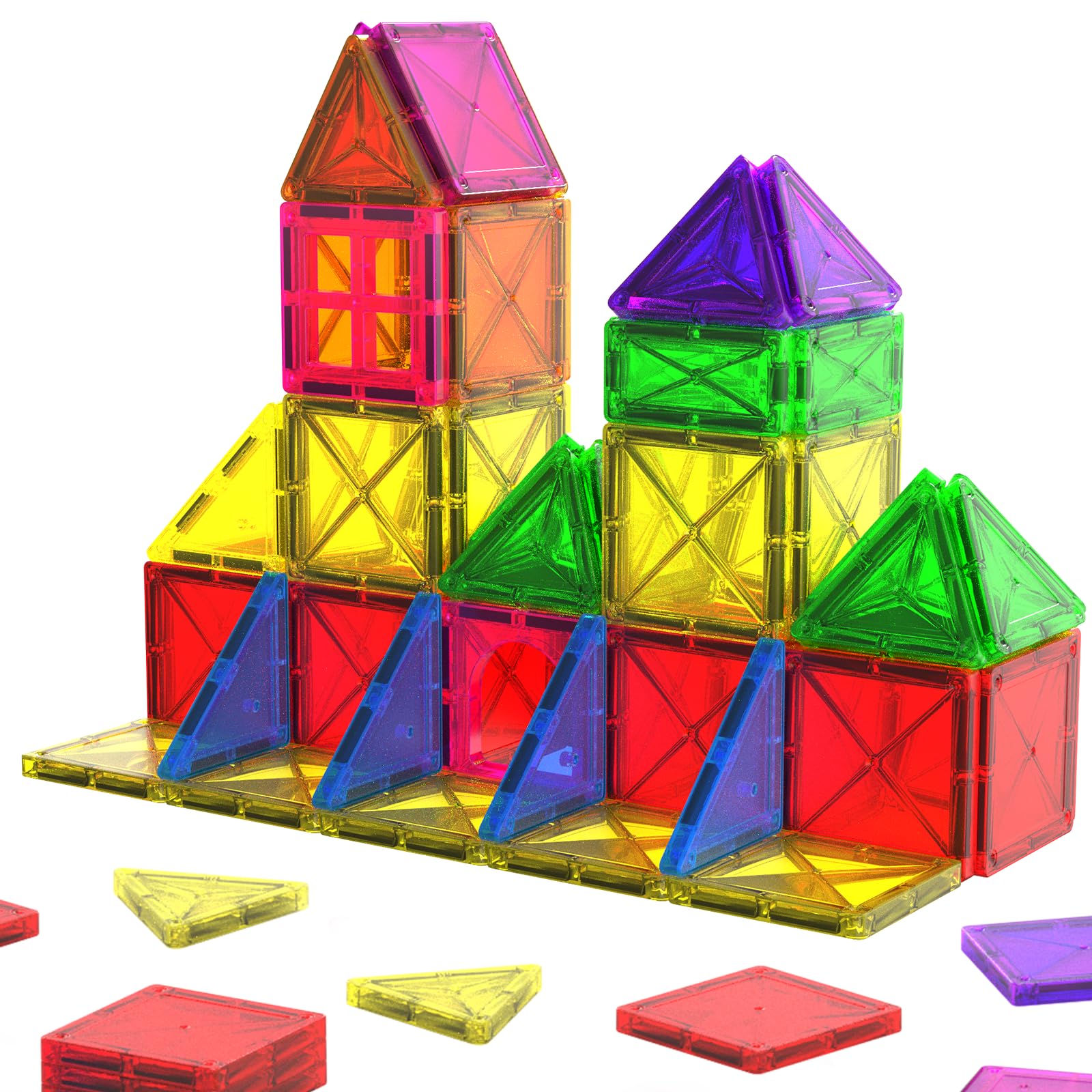 Crenova Mini Magnetic Tiles for Kids - 100pcs STEM Building Blocks | Educational Construction Toys for Toddlers Ages 3+ | Preschool Learning Games for Boys & Girls | Perfect for Home, Classroom & Travel Play | Great Birthday & Easter Gift Idea