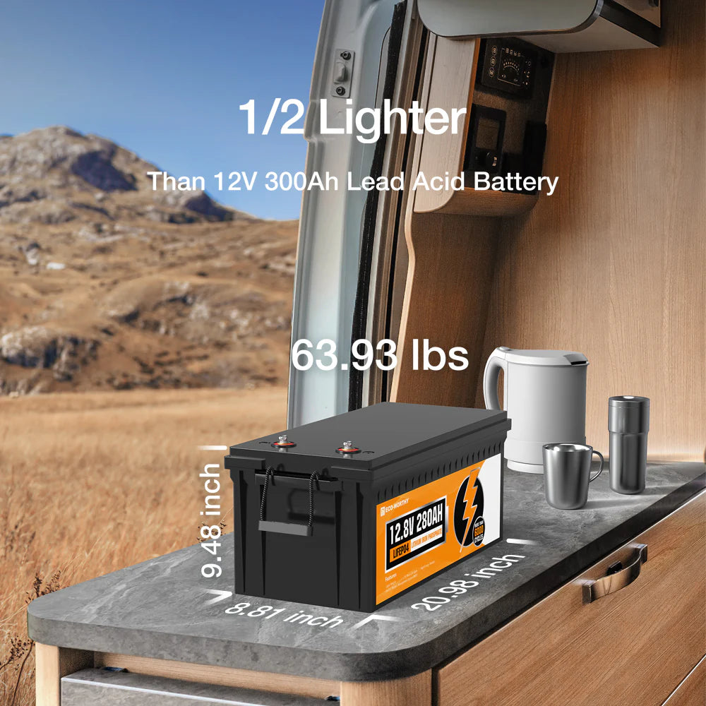 ECO WORTHY 12V 280Ah LiFePO4 Lithium Iron Phosphate Battery with Bluetooth - Perfect for Solar Power Systems, RVs, Marine Applications & Off-Grid Energy Storage