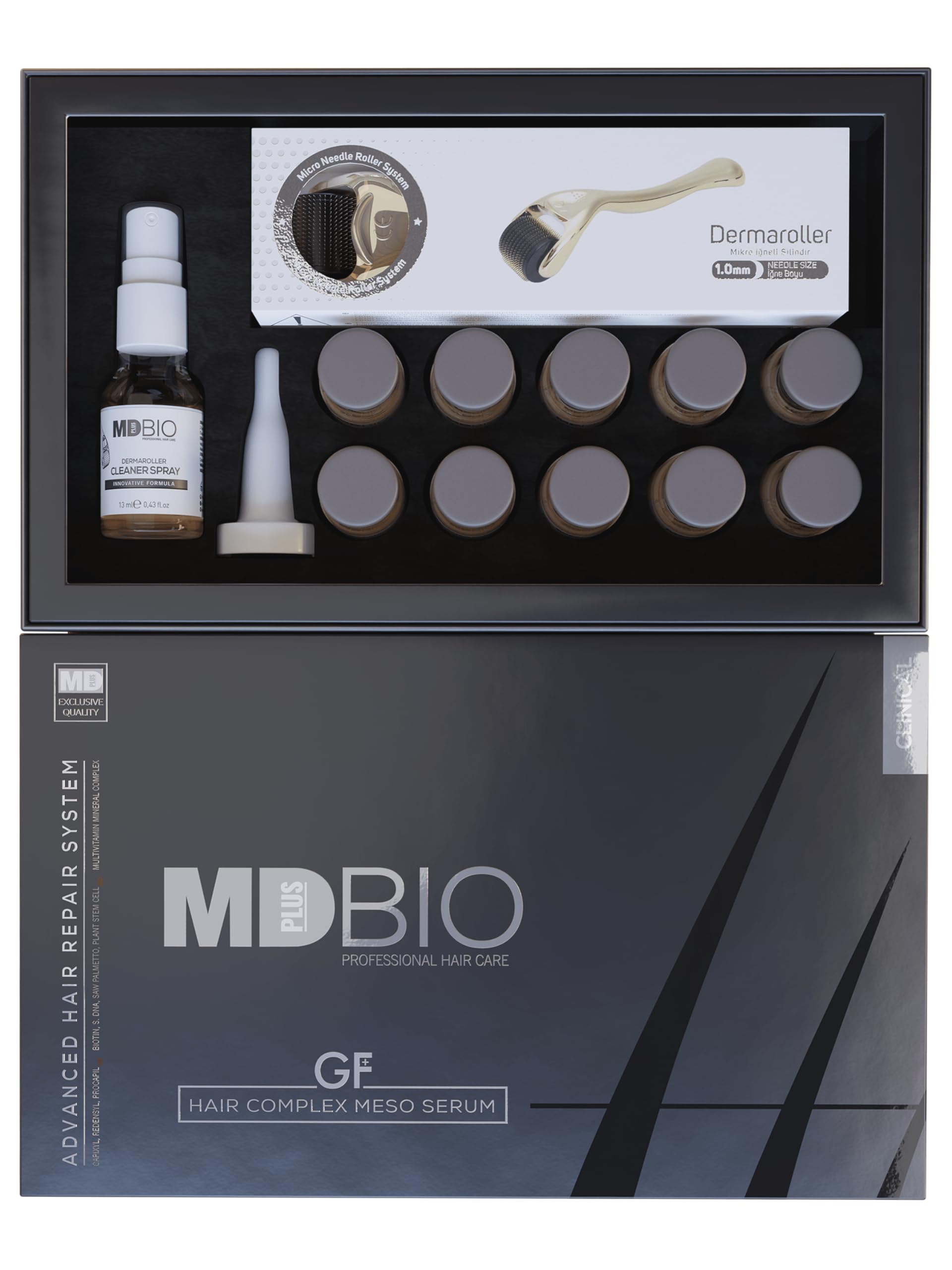 MD PLUS BIO Clinical Hair Regrowth Meso Complex Serum Kit - Hair Growth Treatment for Thicker, Stronger & Longer Hair - 10x6ml Vials - Stimulates Hair Follicles & Reduces Hair Loss - Perfect for Thinning Hair, Bald Spots & Daily Scalp Care
