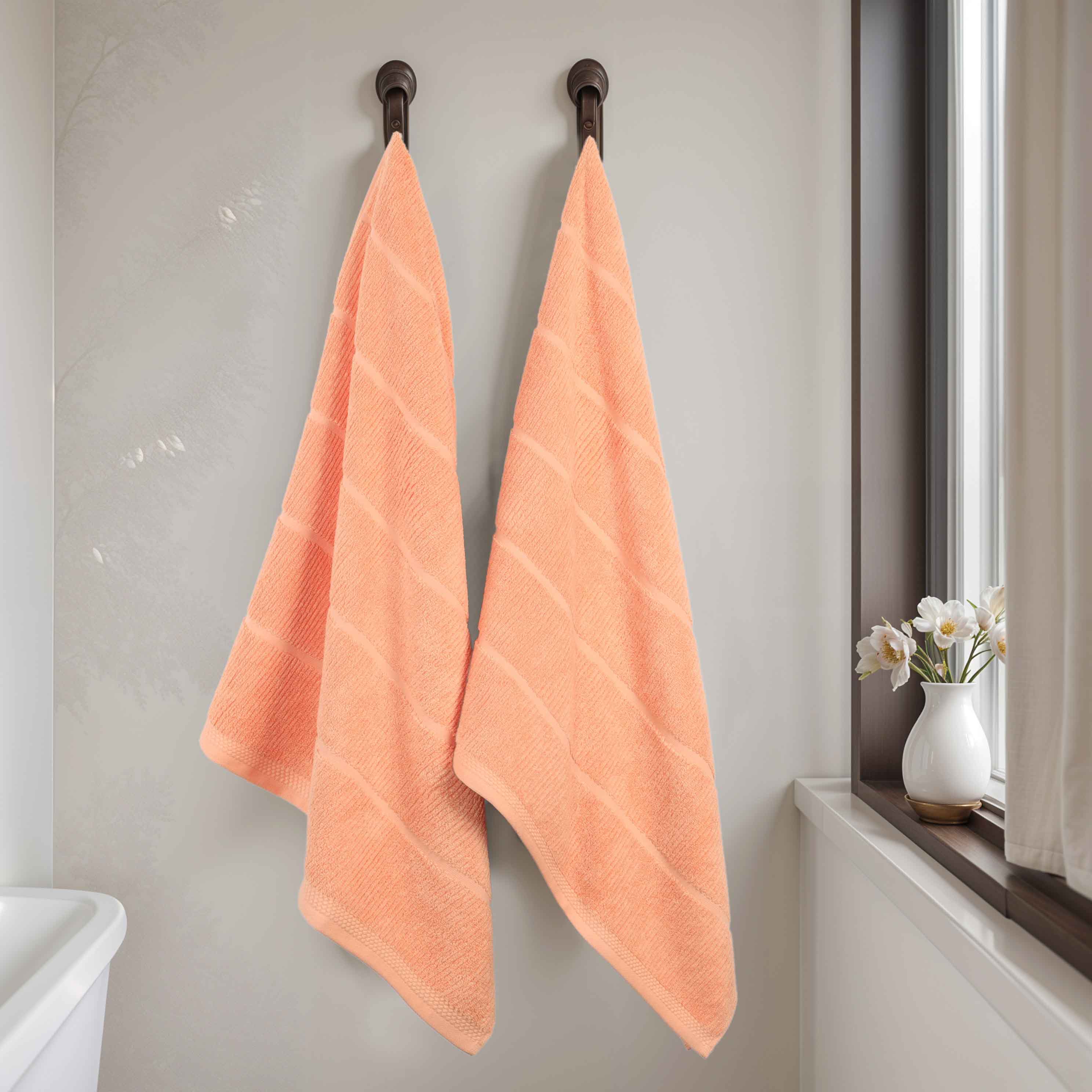 Milo Smart Twist Cotton Solid Ribbed Design Bath Sheets, Set of 2 - Ultra Soft & Absorbent Luxury Towels for Spa, Bathroom & Beach Use
