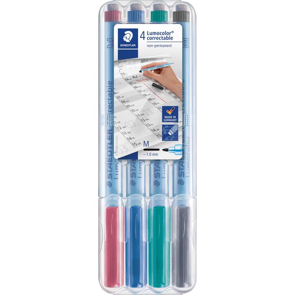 Staedtler Lumocolor Correctable Pens 305MWP4 - 4-Pack Erasable Highlighters for Office, School & Study Notes - Ideal for Marking, Underlining & Organizing Documents