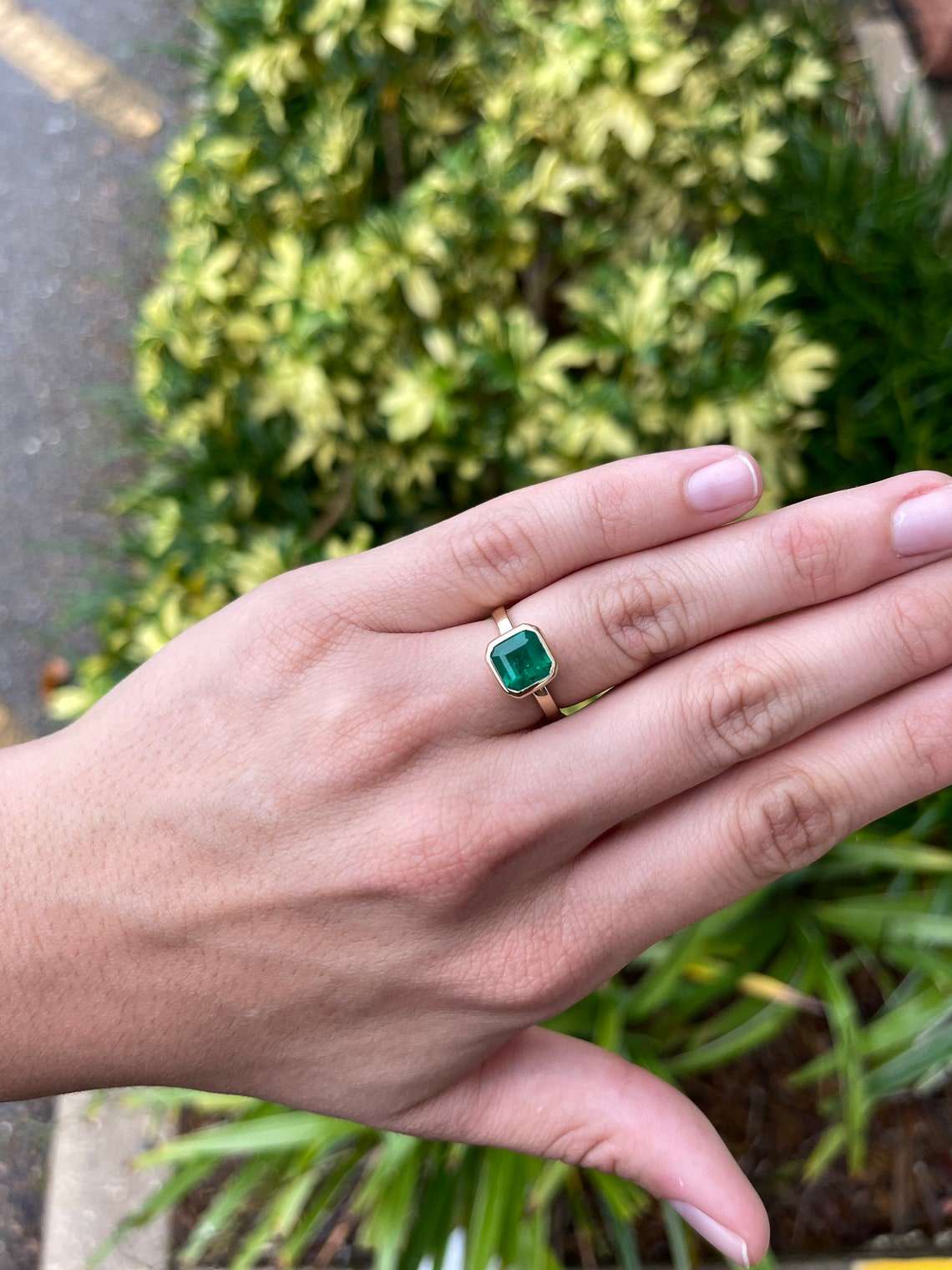 2.20 Carat Bezel Set Emerald Asscher Cut Solitaire Ring - Elegant Engagement & Wedding Jewelry for Women
