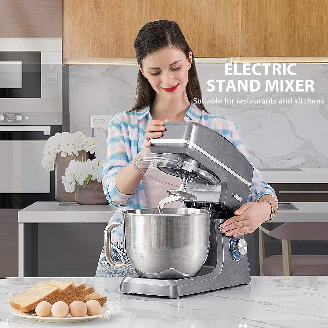 VIVOHOME 7.5 Quart Stand Mixer - 660W 6-Speed Tilt-Head Electric Kitchen Mixer with Beater, Dough Hook, Wire Whip & Egg Separator - Heavy Duty Baking & Cooking Appliance for Cakes, Cookies, Bread & Dough - Iron Gray