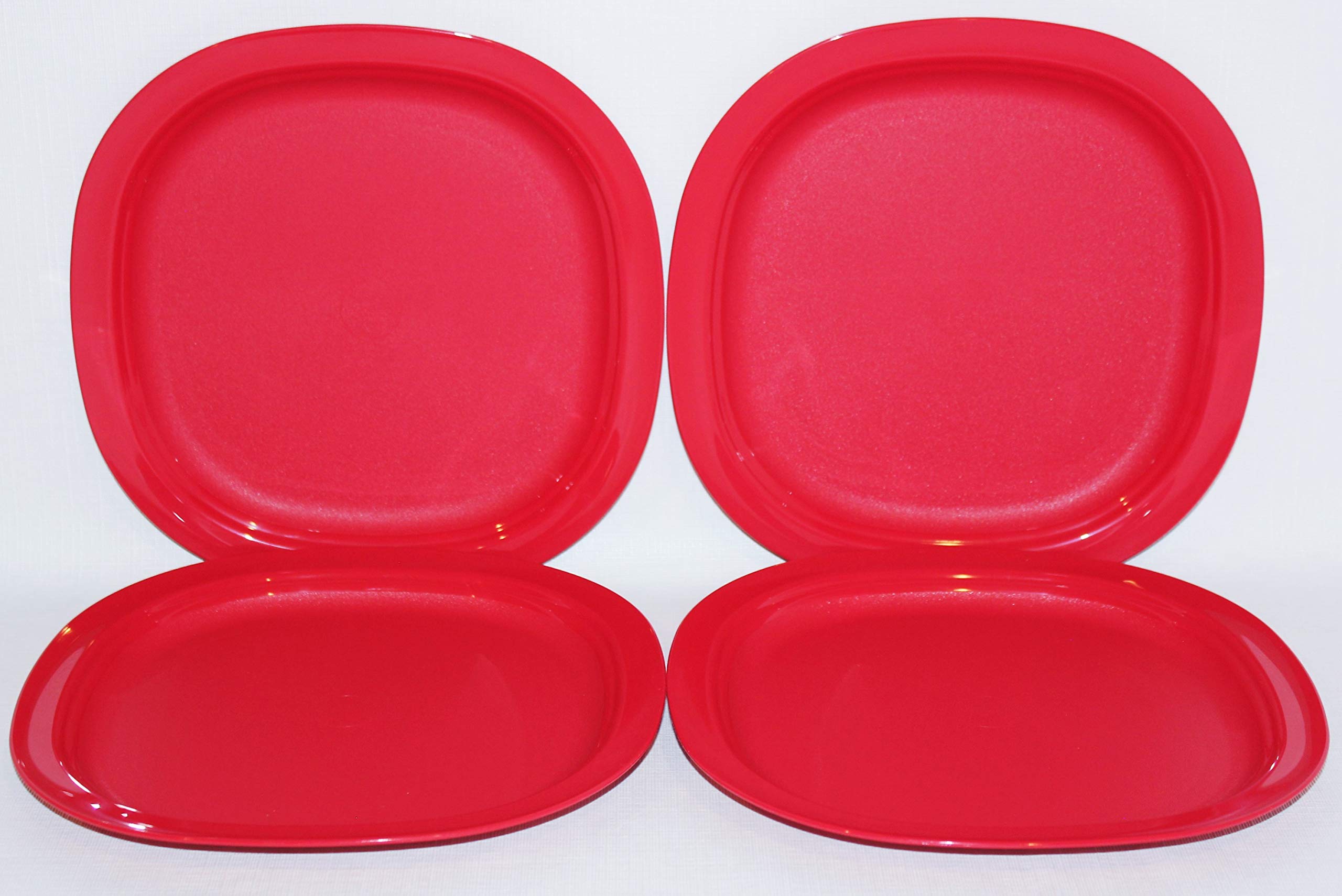 Tupperware 4-Piece Microwave-Safe Square Luncheon Plates Set - 9.5 Inch BPA-Free Dishwasher Safe Red | Perfect for Office Lunch, Picnics & Meal Prep