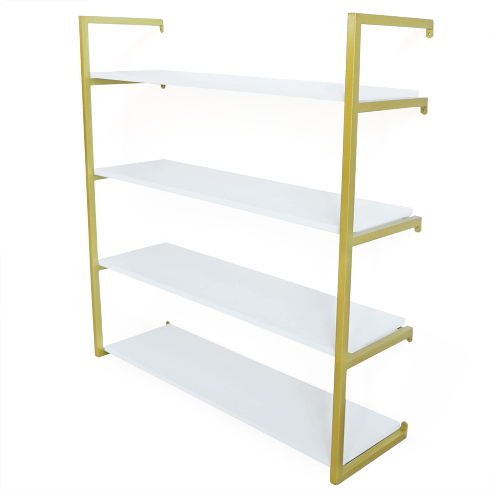 Eapmic 4-Tier 36 Inch Floating Wall Shelves - Rustic Wood Wall Mounted Storage Shelf with Metal Brackets for Books, Decor & Organizing - Perfect for Living Room, Bedroom, Office & Dining Room (Gold, 36 Inch)