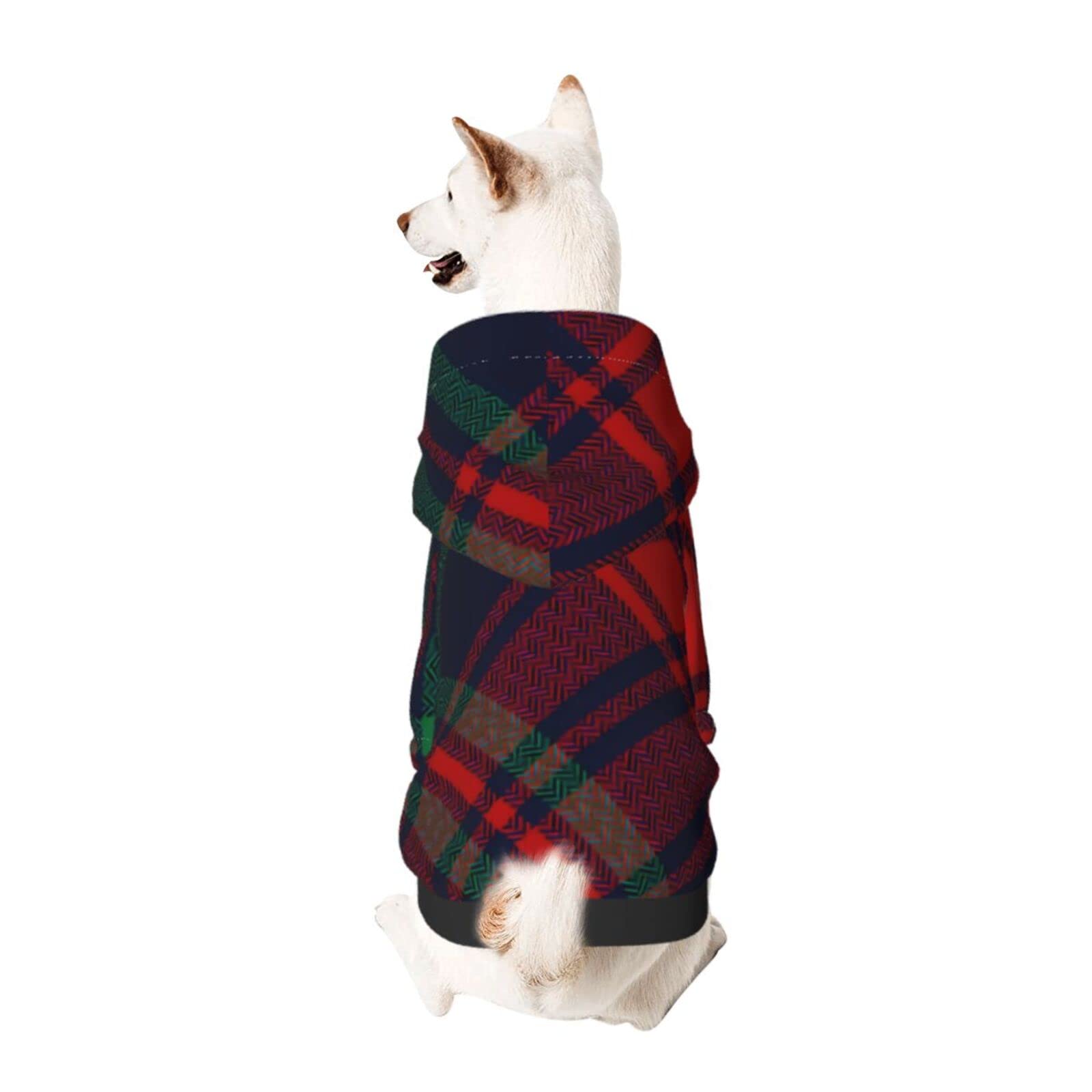 Blue Red Green Tartan Plaid Dog Hoodie - Soft & Warm Dog Sweater Winter Coat for Small Dogs - Perfect for Christmas, Outdoor Walks & Cold Weather