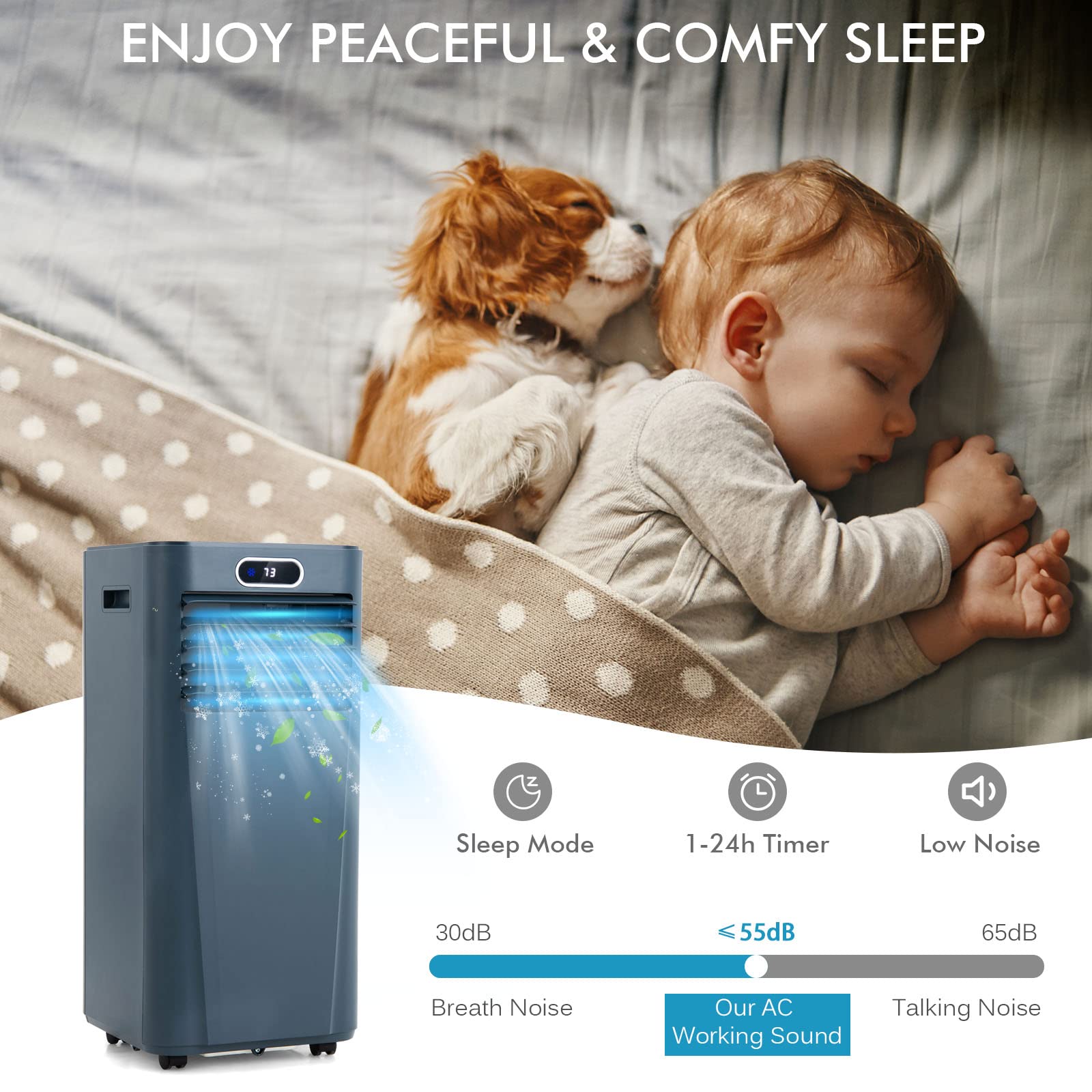 PETSITE 8000BTU Portable Air Conditioner - 3-in-1 Cooling Unit with Dehumidifier, Fan & Air Cooler Functions, Remote Control & Window Kit Included (Dark Blue) - Perfect for Bedrooms, Living Rooms & Small Offices