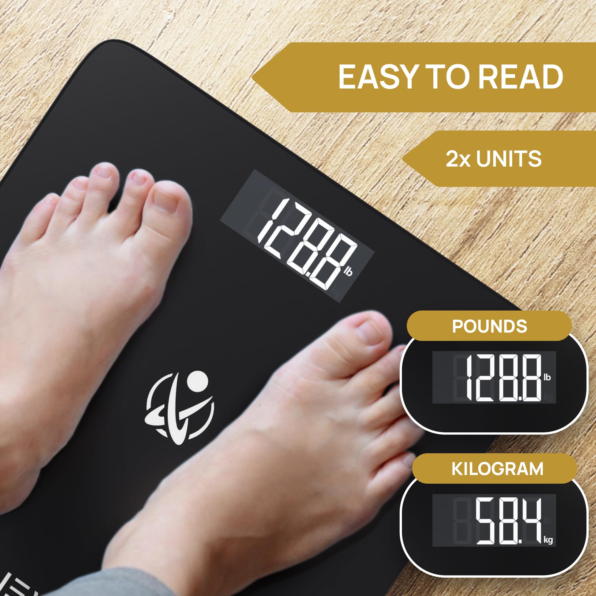 Inevifit Digital Bathroom Scale - Highly Accurate Body Weight Scale with LCD Display, Measures up to 400 lbs (180 kg) - Includes Batteries - Perfect for Home, Gym & Health Tracking