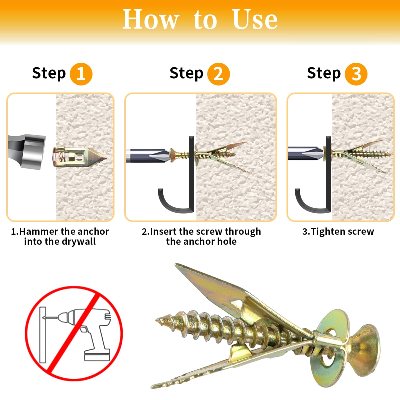 100 Pcs Drywall Anchors and Screws Kit - Self Drilling Hollow Wall Anchors with Case, Zinc Plated Iron for TV Mounting, Bike Racks & Cabinets (12x30mm) - Heavy Duty Home Improvement & DIY Projects