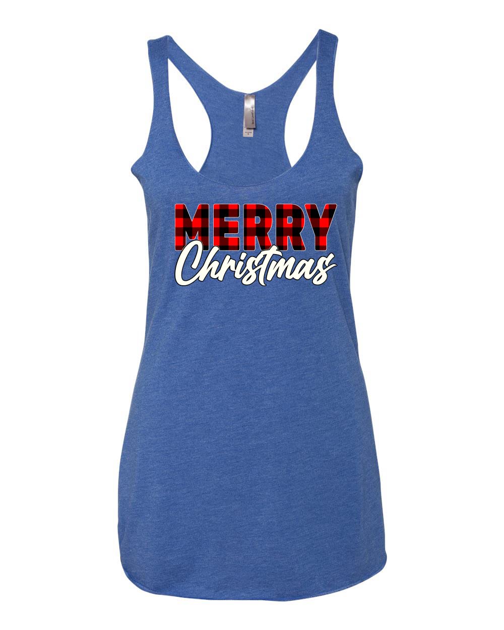 Buffalo Plaid Christmas Tri-Blend Racerback Tank Top - Festive Holiday Women's T-Shirt for Xmas Party & Family Gatherings