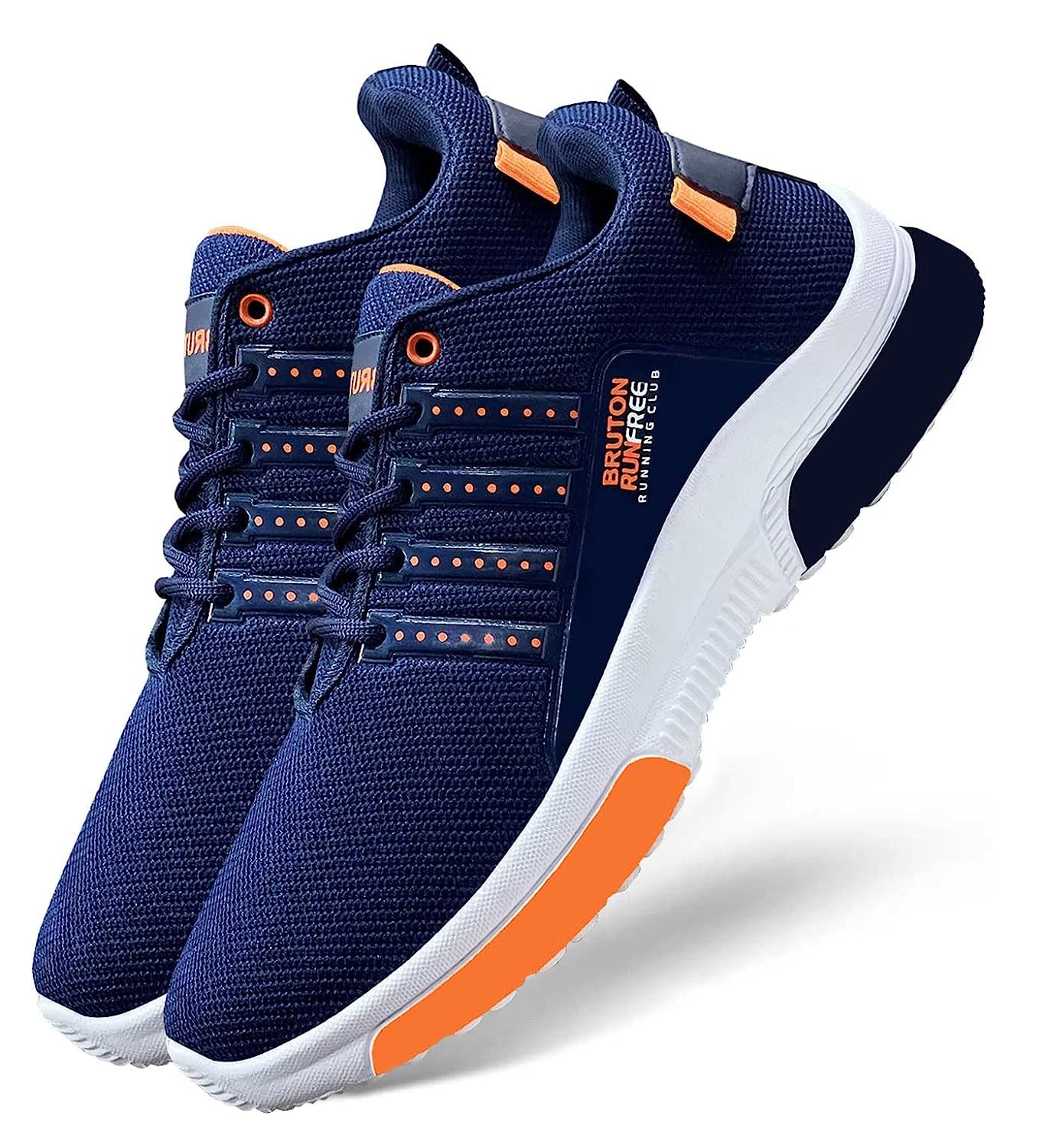 BRUTON Men's Casual & Running Shoes - Lightweight Sports Sneakers in Blue & Orange for Walking, Jogging, and Gym Workouts