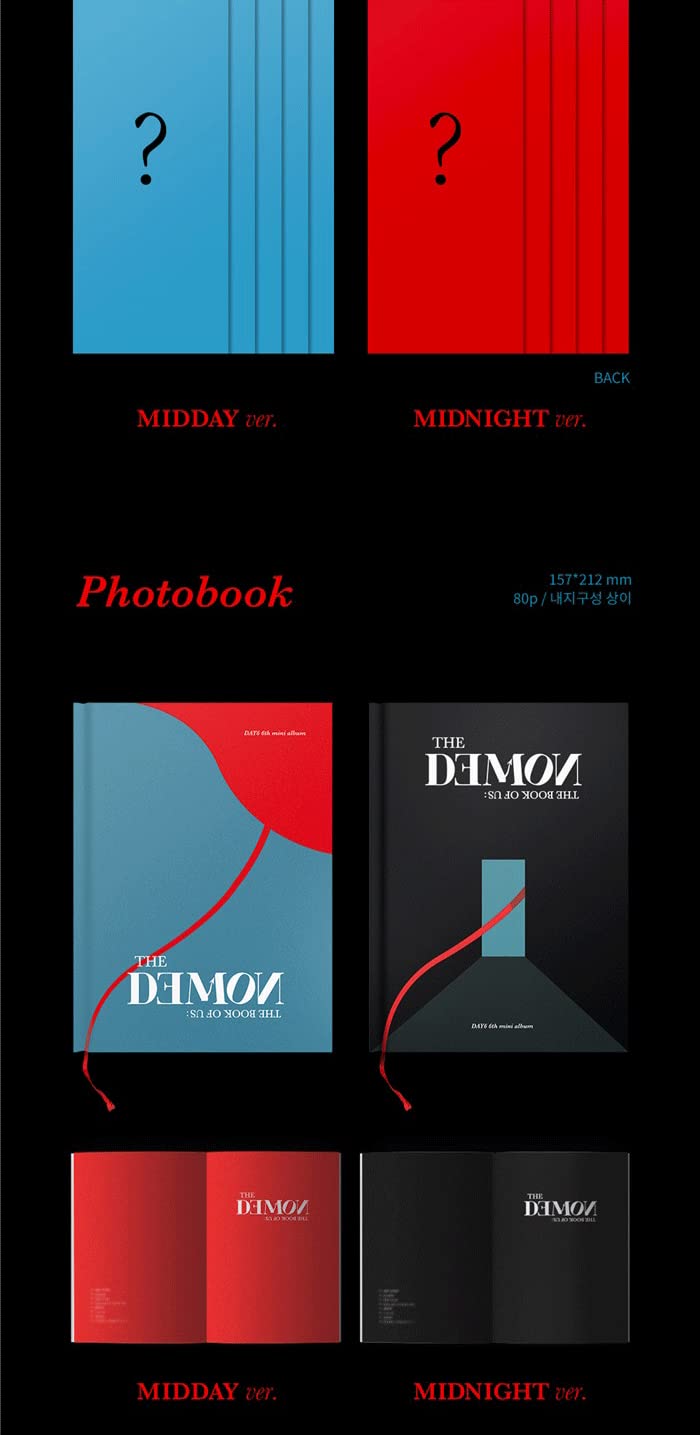 Day6 The Book Of Us: The Demon - 6th Mini Album (Midday Version) | Includes Paper Book Cover, 80p Photobook, Photocard, Lyric Card & Bookmark | K-Pop Collectible for Fans & Gift Idea