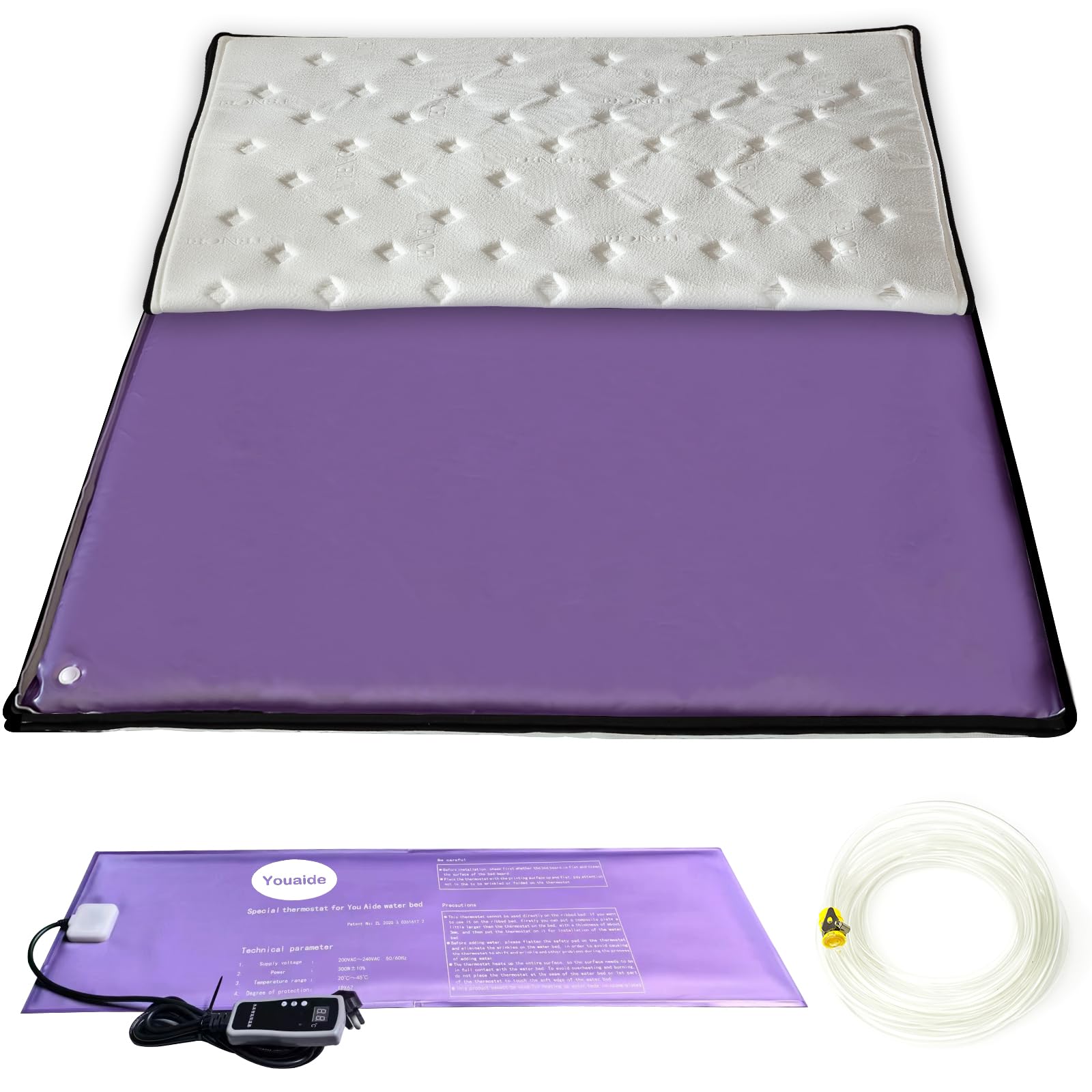 Premium PVC Softside Free Flow Full Water Bed Mattress with Smart Thermostat - King Size Waterbed with Fill & Drain Kit, Foldable Design for Adults & Elderly - Perfect for Home, Guest Room, and Therapeutic Use