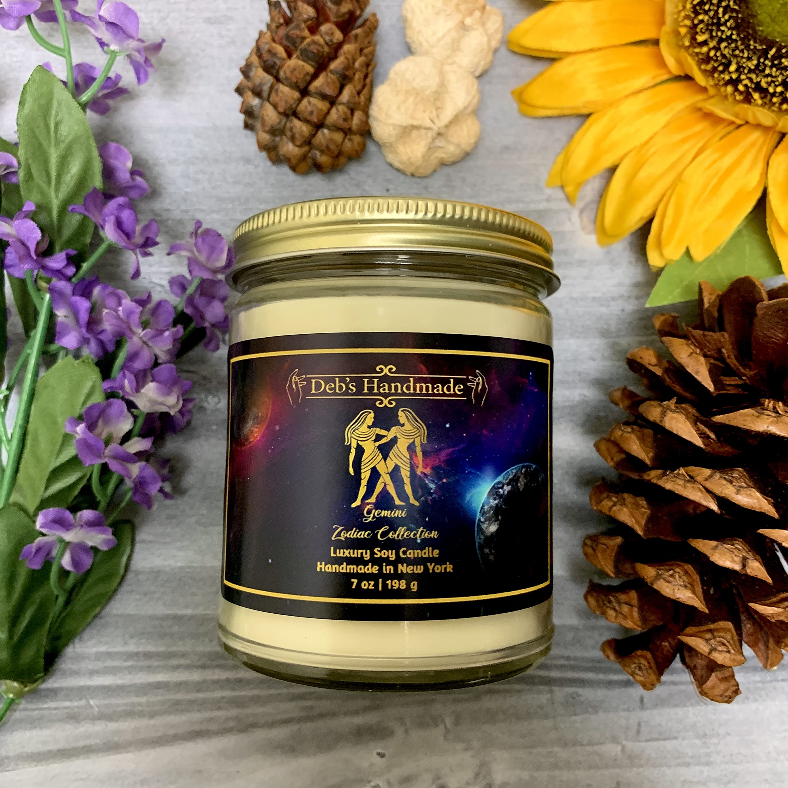 Gemini Soy Wax Candle - Natural Zodiac Gift for Home Decor | Birthday & Housewarming | Peach Bellini Scent for Relaxation