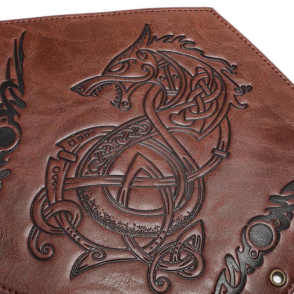 Medieval Leather Bracers for Men - Dragon Embossed Viking Armor Cuffs - Handmade Leather Arm Guards for LARP, Cosplay, Renaissance Fairs & Historical Reenactment