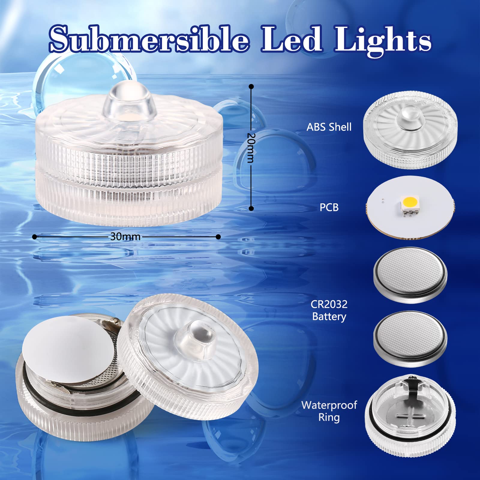 12 Pack RGB Submersible LED Lights - Waterproof Pool & Shower Lights, Mini LED Tea Lights for Crafts, Parties, Weddings, Swimming Pools & Fountains | Perfect for Home Decor, DIY Projects & Special Events