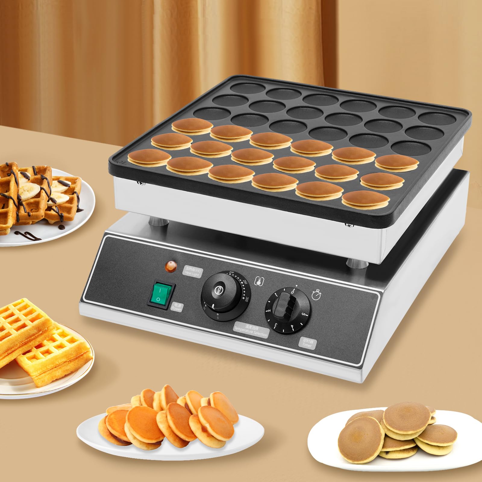 36 Holes Commercial Electric Mini Pancake Maker Machine - 1000W Dutch Poffertjes Griddle for Breakfast, Snacks & Desserts - Fast 1-5 Minute Cooking - Perfect for Cafes, Bakeries, Food Trucks & Home Kitchens