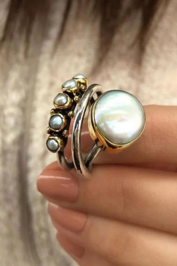 Vintage Pearl Open Ring for Women - Elegant Adjustable Pearl Jewelry for Parties, Weddings & Everyday Wear