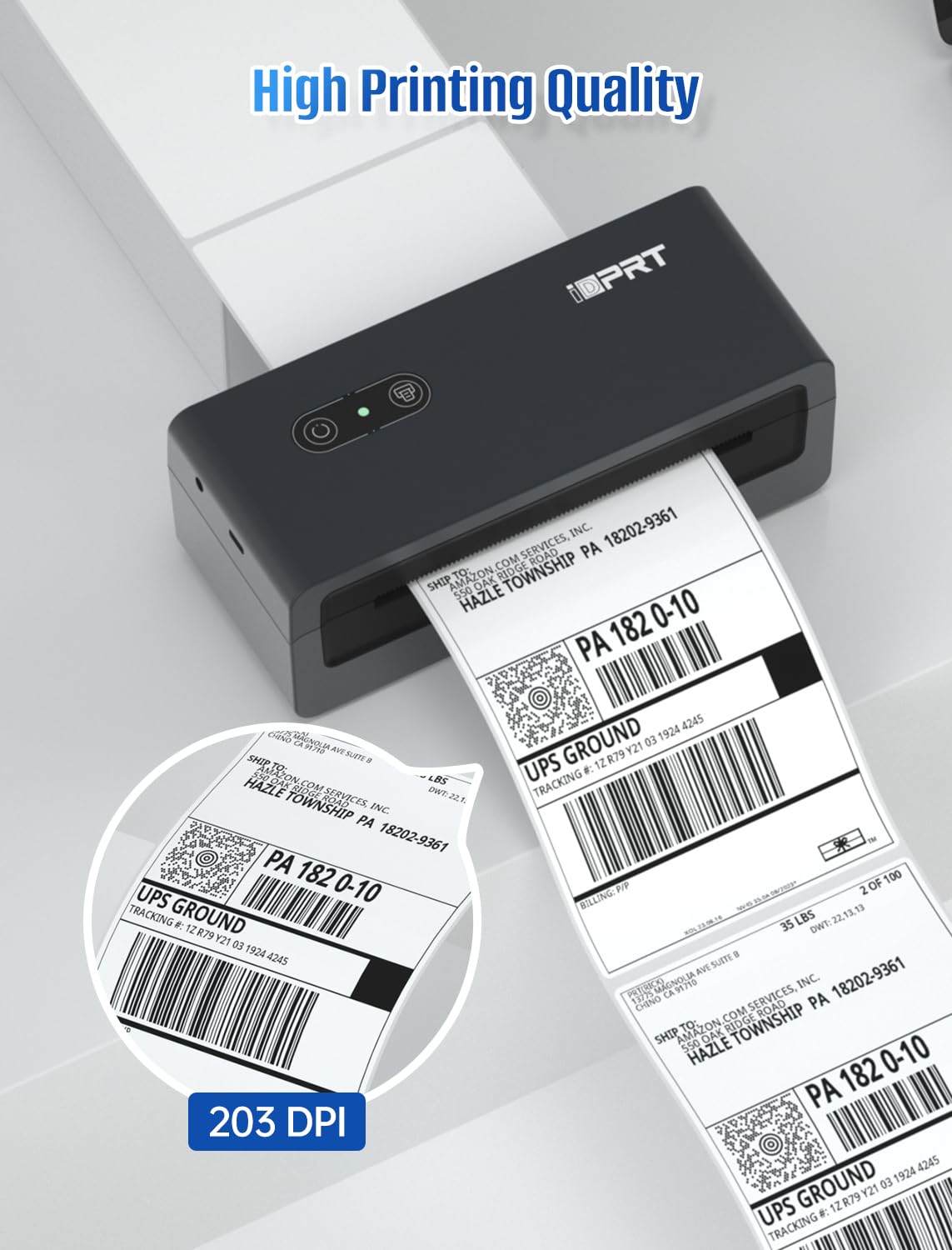 iDPRT 4x6 Bluetooth Thermal Shipping Label Printer for Small Business - Compatible with Android, iPhone, Windows, macOS - Perfect for Amazon, Shopify, eBay, Etsy & USPS Packages - Ideal for Home Office, Warehouse & E-commerce Shipping