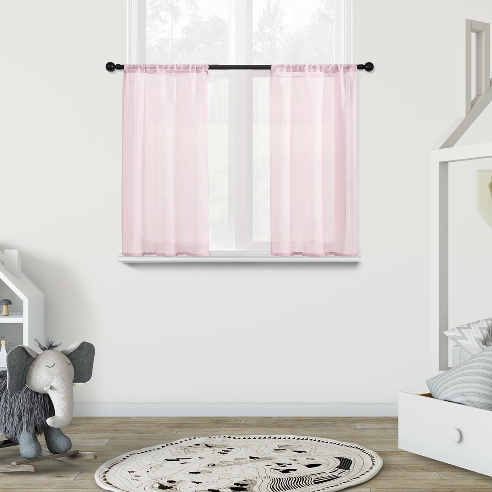 MRTREES Sheer Tier Curtains Pink - 36 Inch Light Filtering Kitchen & Bathroom Window Treatments - Rod Pocket Cafe Curtains for Half Windows (2 Panels) - Perfect for Privacy While Allowing Natural Light in Small Spaces