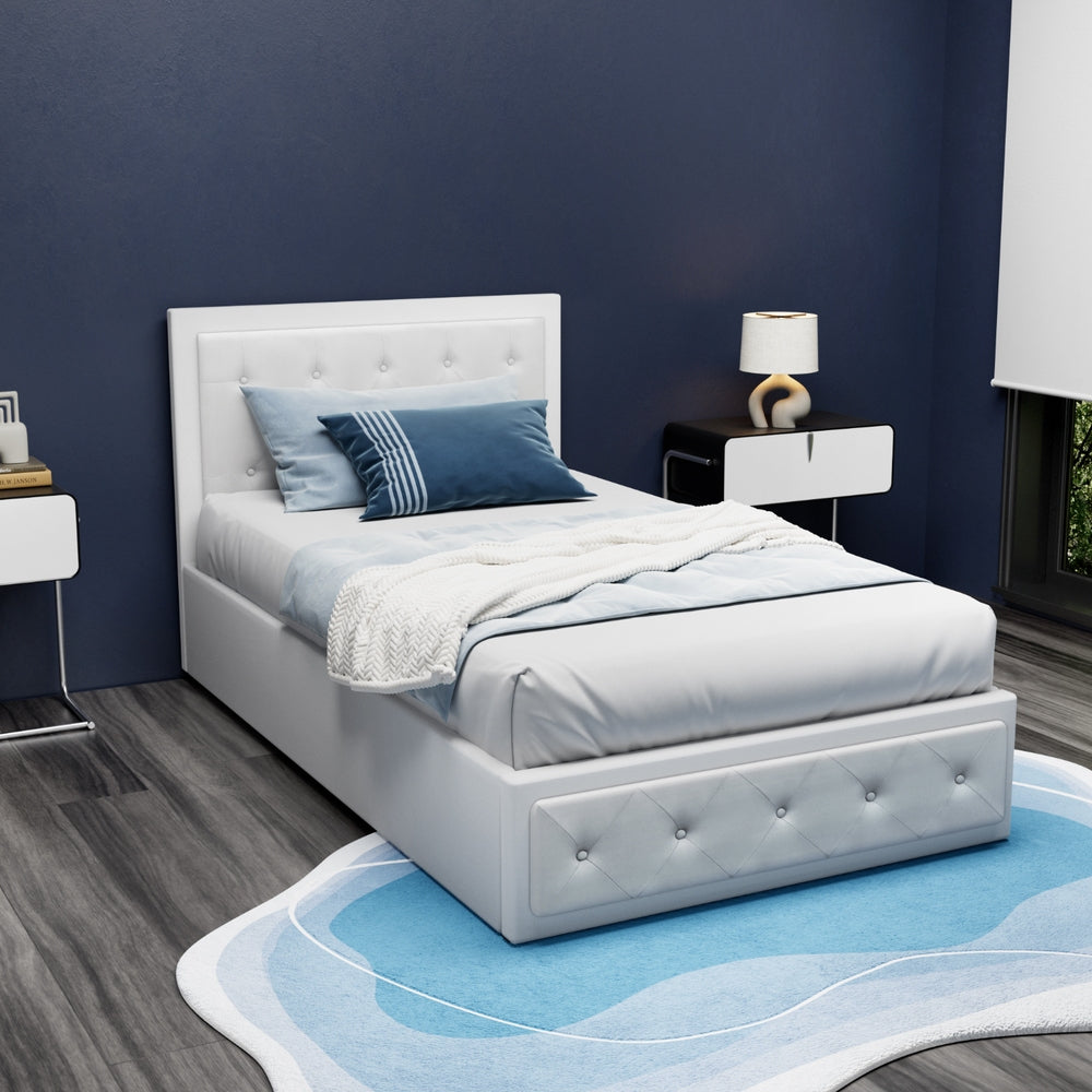 Bronte Storage King Single Bed Frame - White | Space-Saving Bed with Underbed Storage | Perfect for Small Bedrooms, Kids Rooms & Dormitories