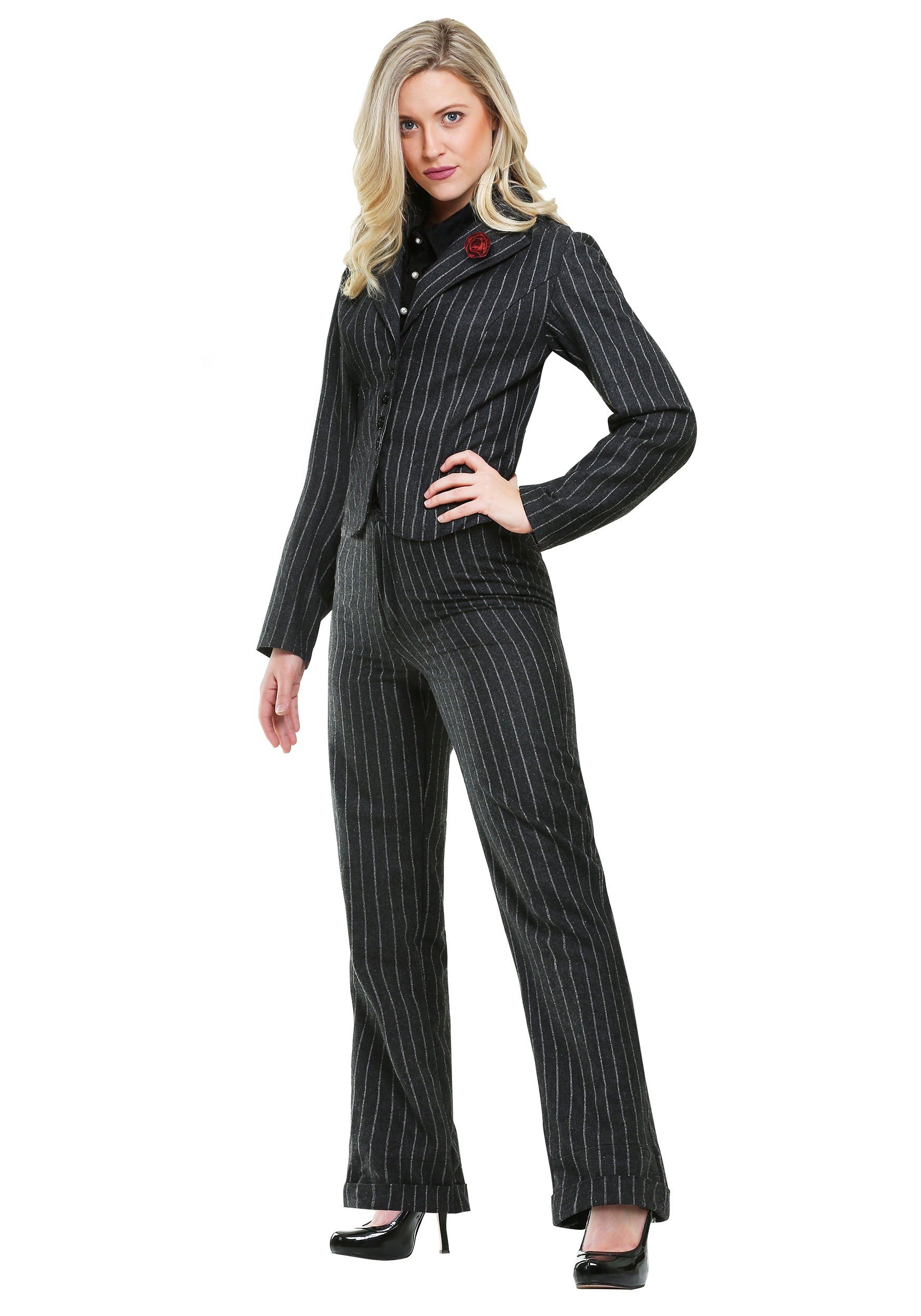 Stylish Female Gangster Halloween Costume Set - 100% Polyester Jacket & Pants for Women - Perfect for Cosplay, Theme Parties & Halloween Events