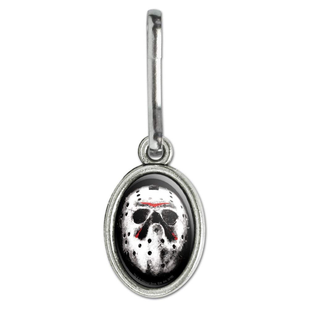 Vintage Friday the 13th Jason Mask Charm - Antique Oval Pendant for Clothing, Bags, Suitcases & Backpacks | Horror Movie Accessory for Halloween Cosplay & Horror Fans
